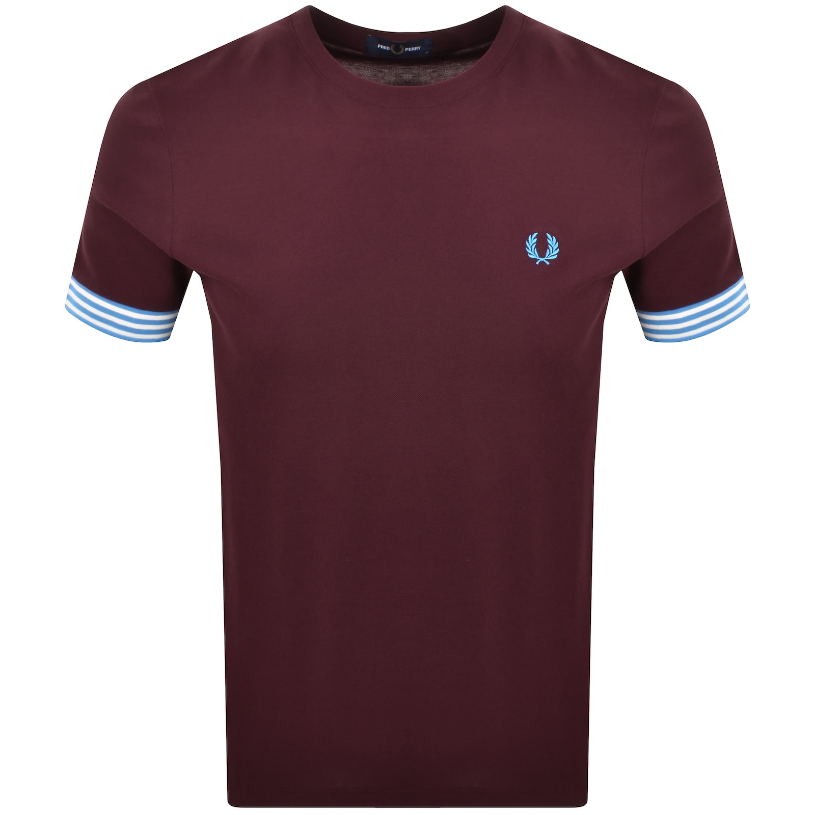 Fred Perry Striped Cuff T Shirt Oxblood In Burgundy
