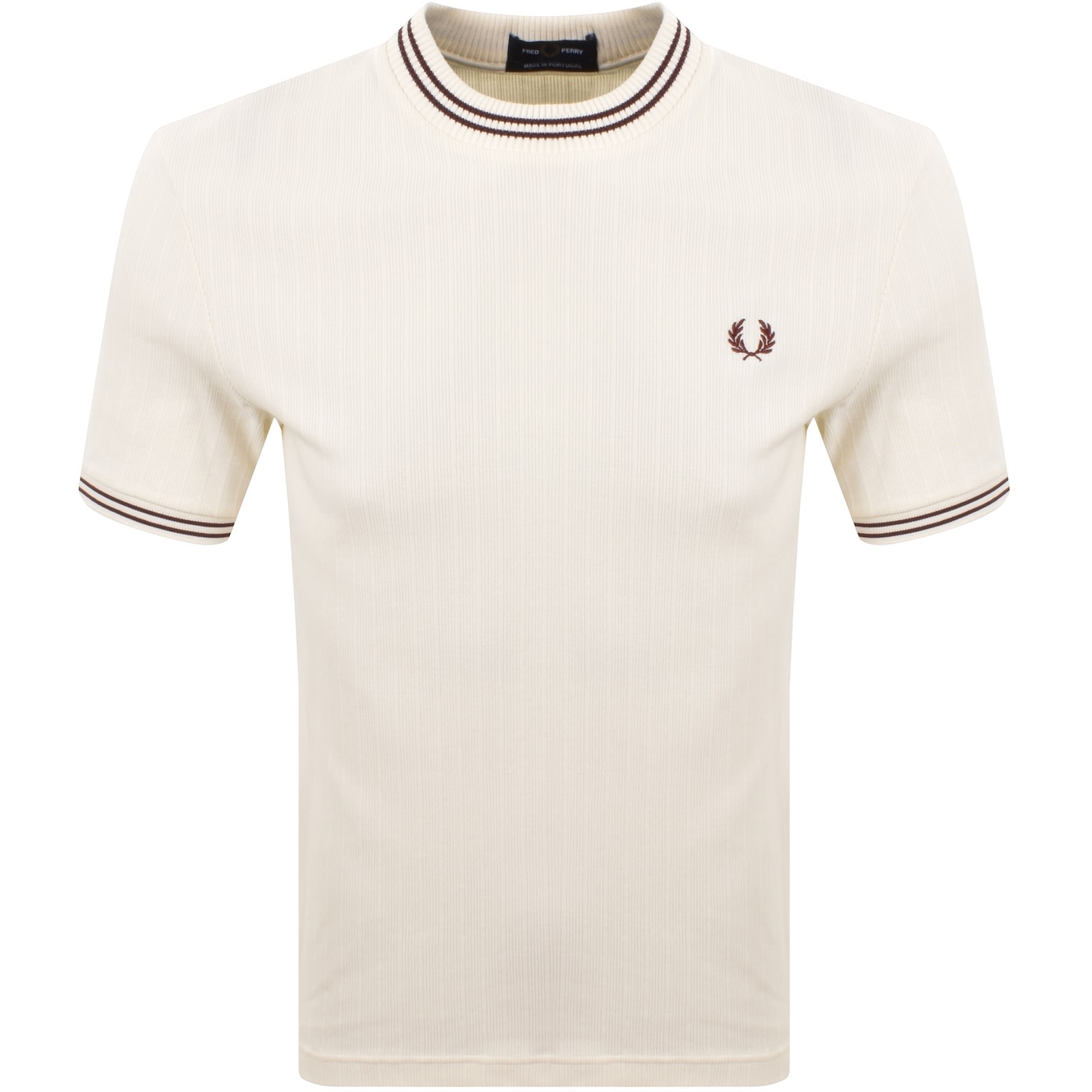 Fred Perry Ribbed Jersey T Shirt Ecru In White