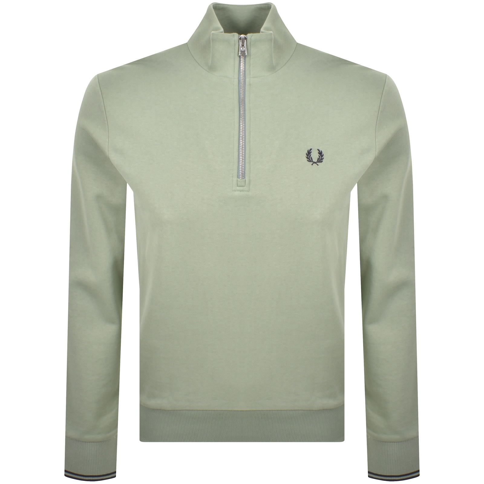 Fred Perry Half Zip Sweatshirt Olive Mint In Gray