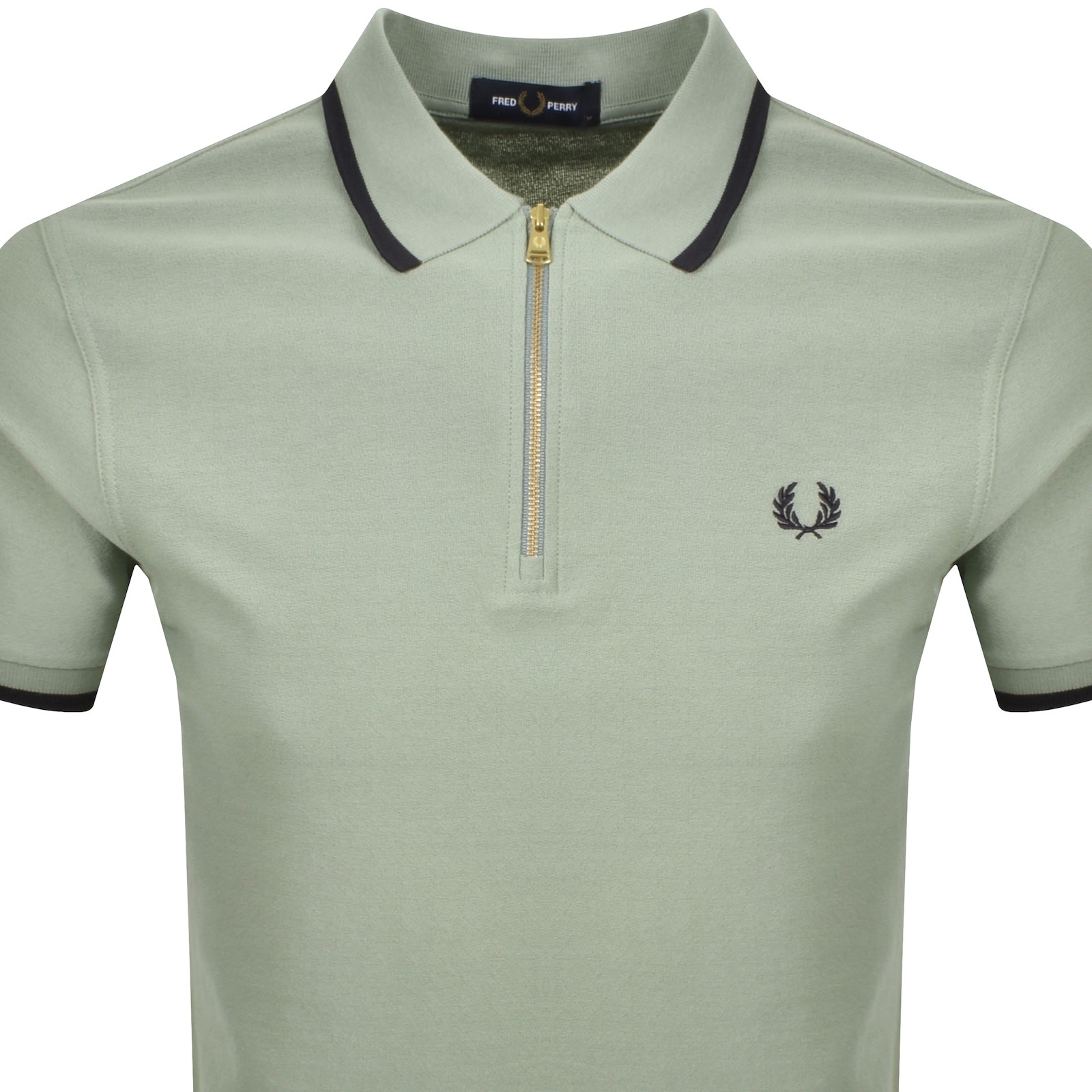 Fred Perry Zip Neck Crepe Polo T Shirt Green In Green