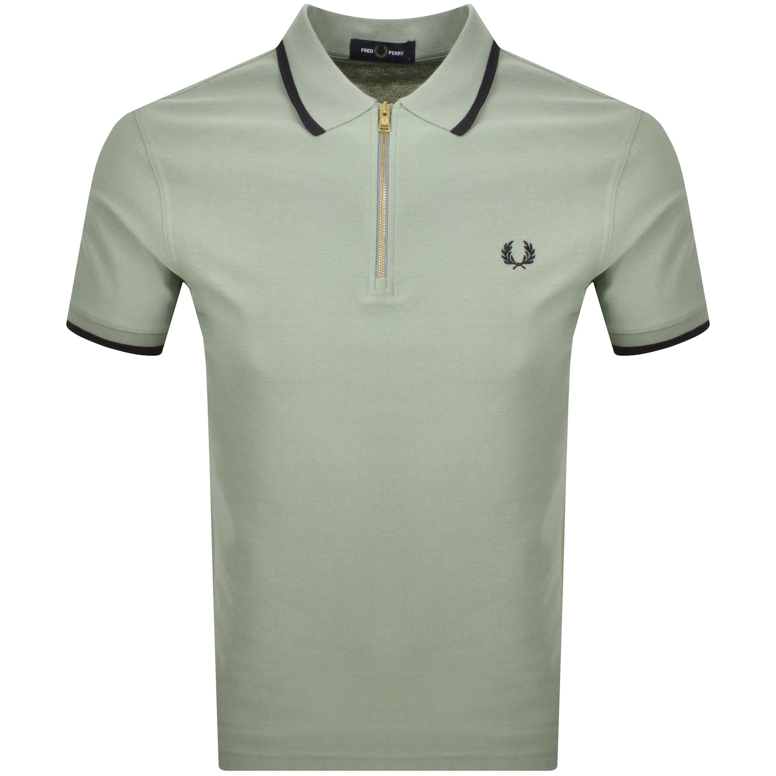 Fred Perry Zip Neck Crepe Polo T Shirt Green In Green