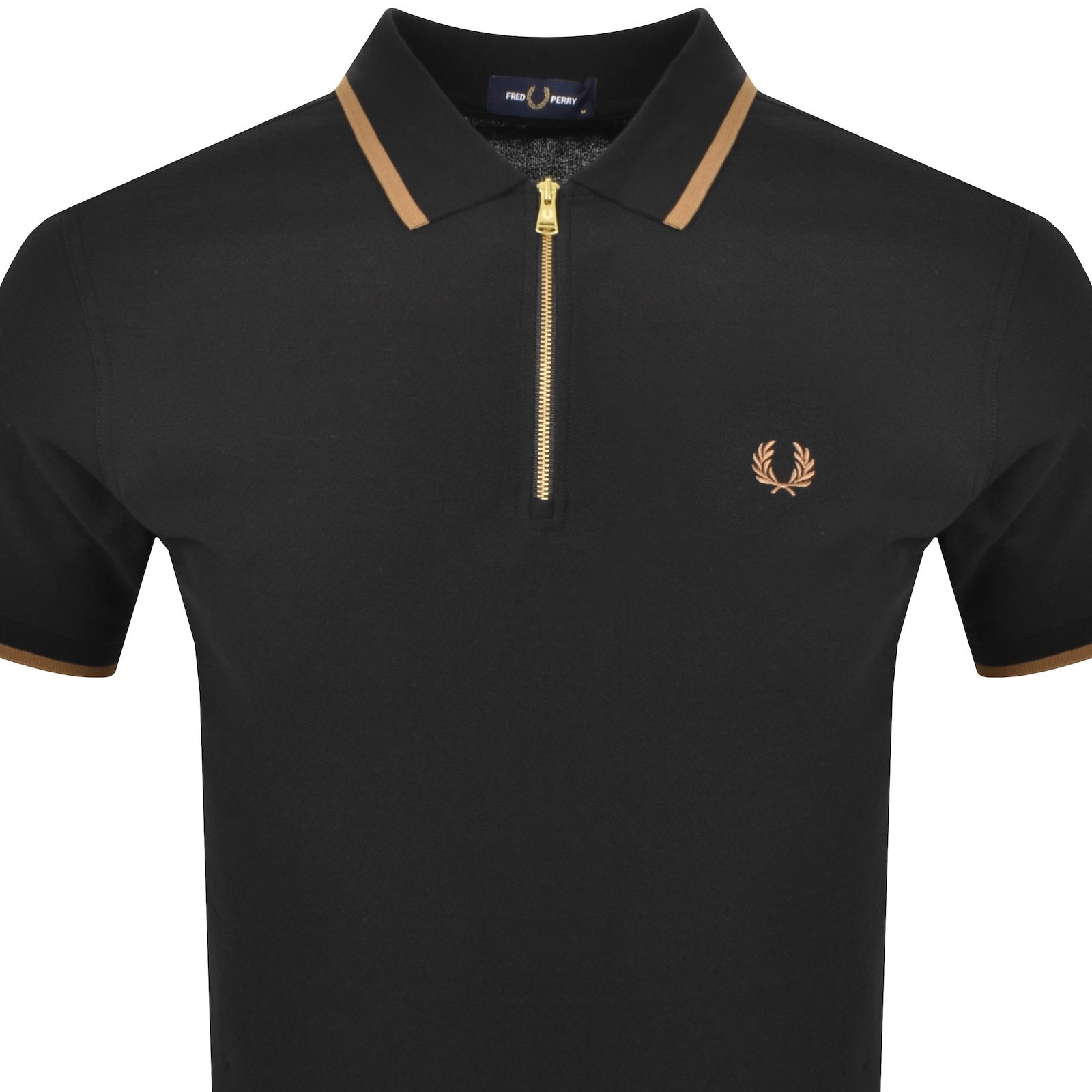 Fred Perry Zip Neck Crepe Polo T Shirt Black In Black