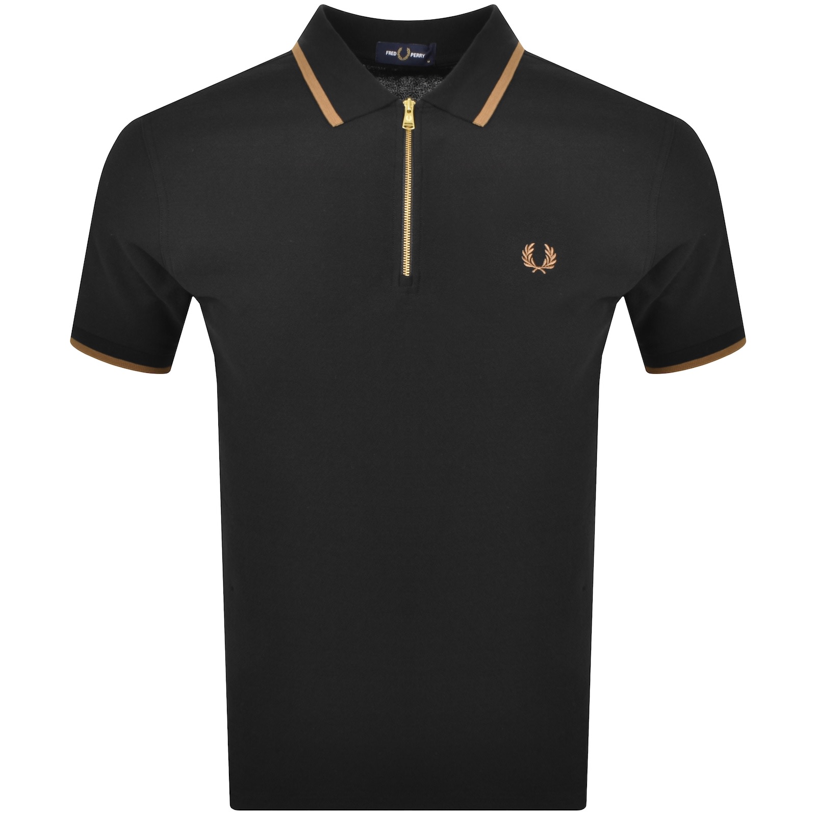 Fred Perry Zip Neck Crepe Polo T Shirt Black In Black