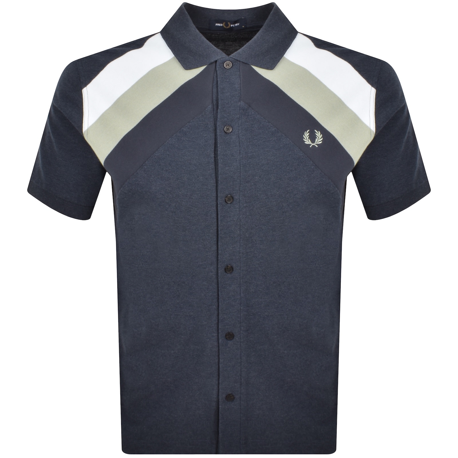 Fred Perry Striped Panel Polo T Shirt Navy In Blue