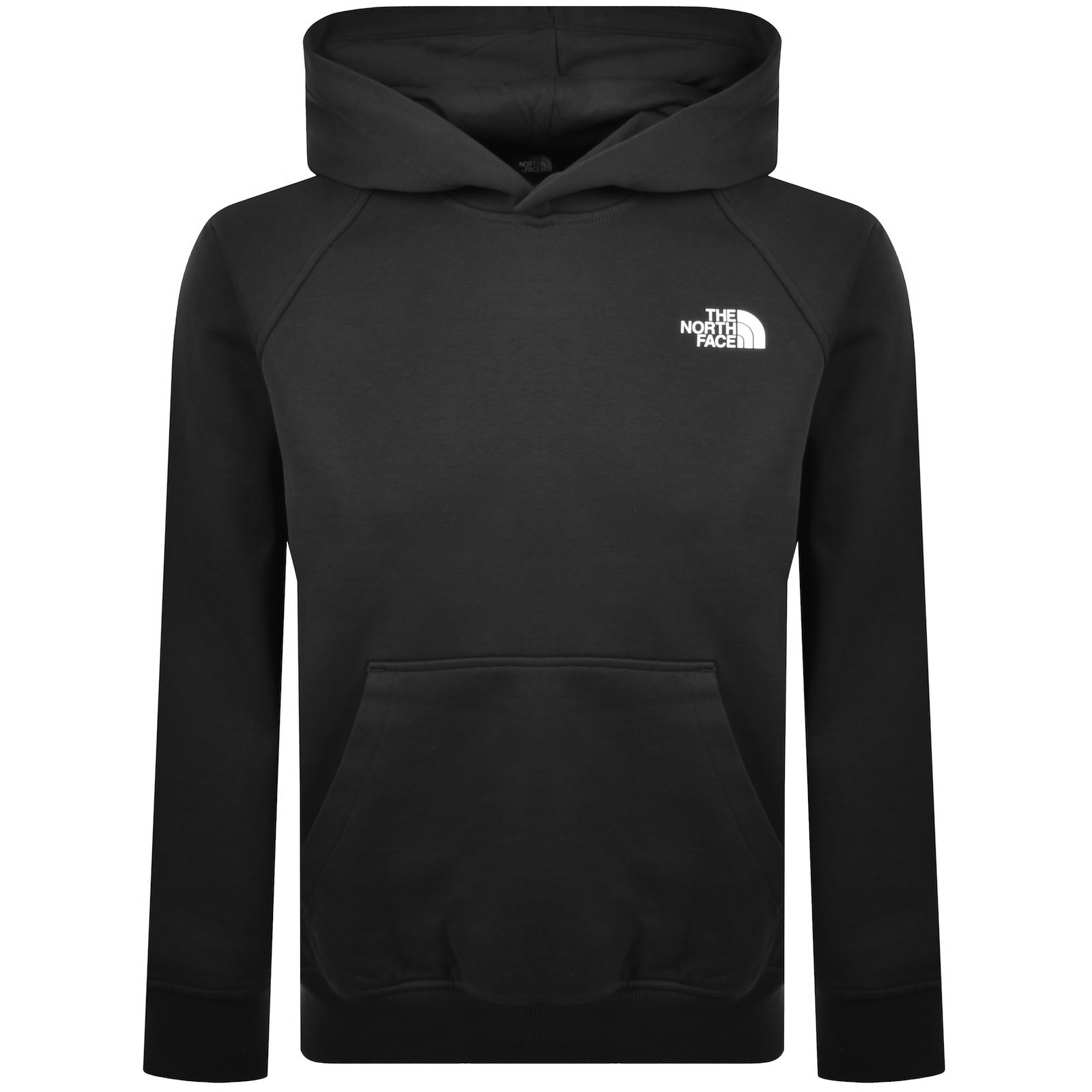 The North Face Raglan Hoodie Graphic Pocket Cuffs Hem In Black