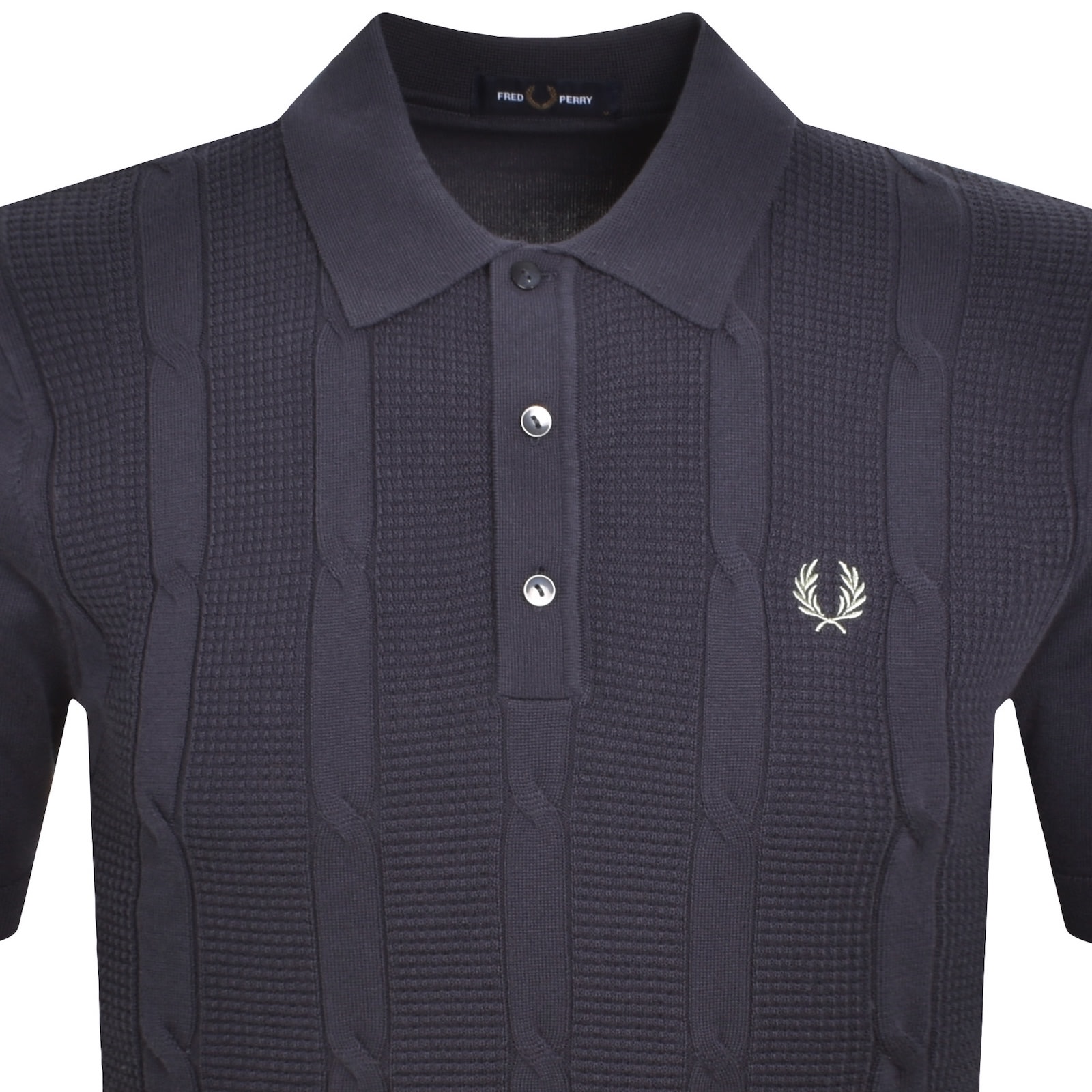 Fred Perry Cable Knit Polo T Shirt Navy In Blue