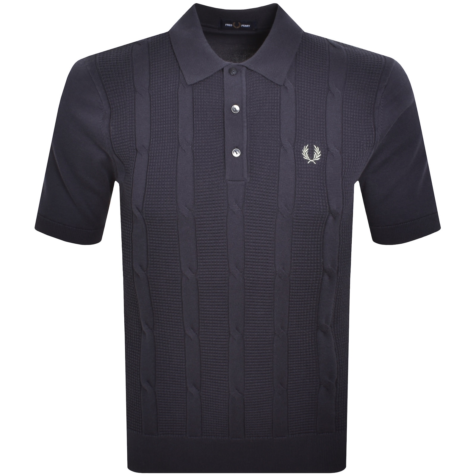 Fred Perry Cable Knit Polo T Shirt Navy In Blue