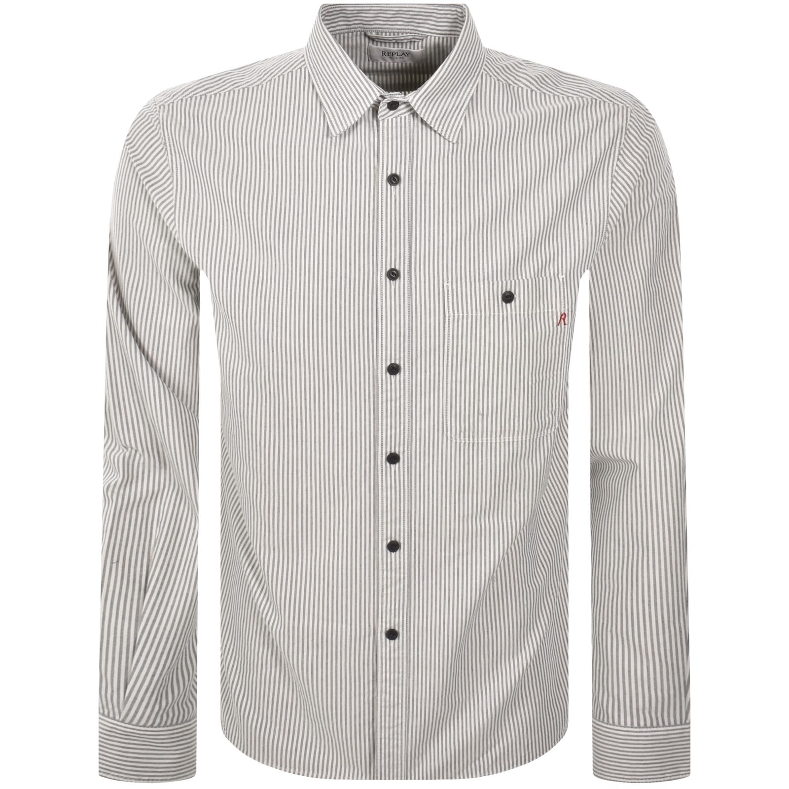 Replay Striped Shirt Creamy White In White