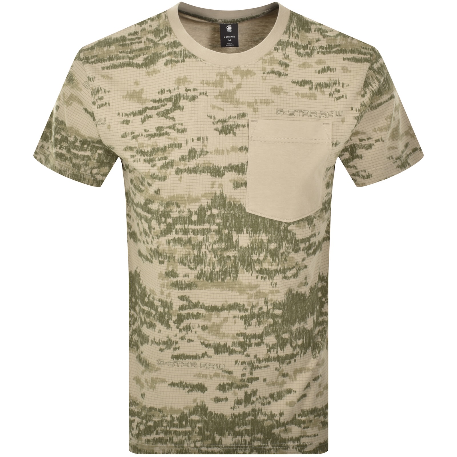 G-star Camo Pocket Logo T Shirt Khaki In Multi