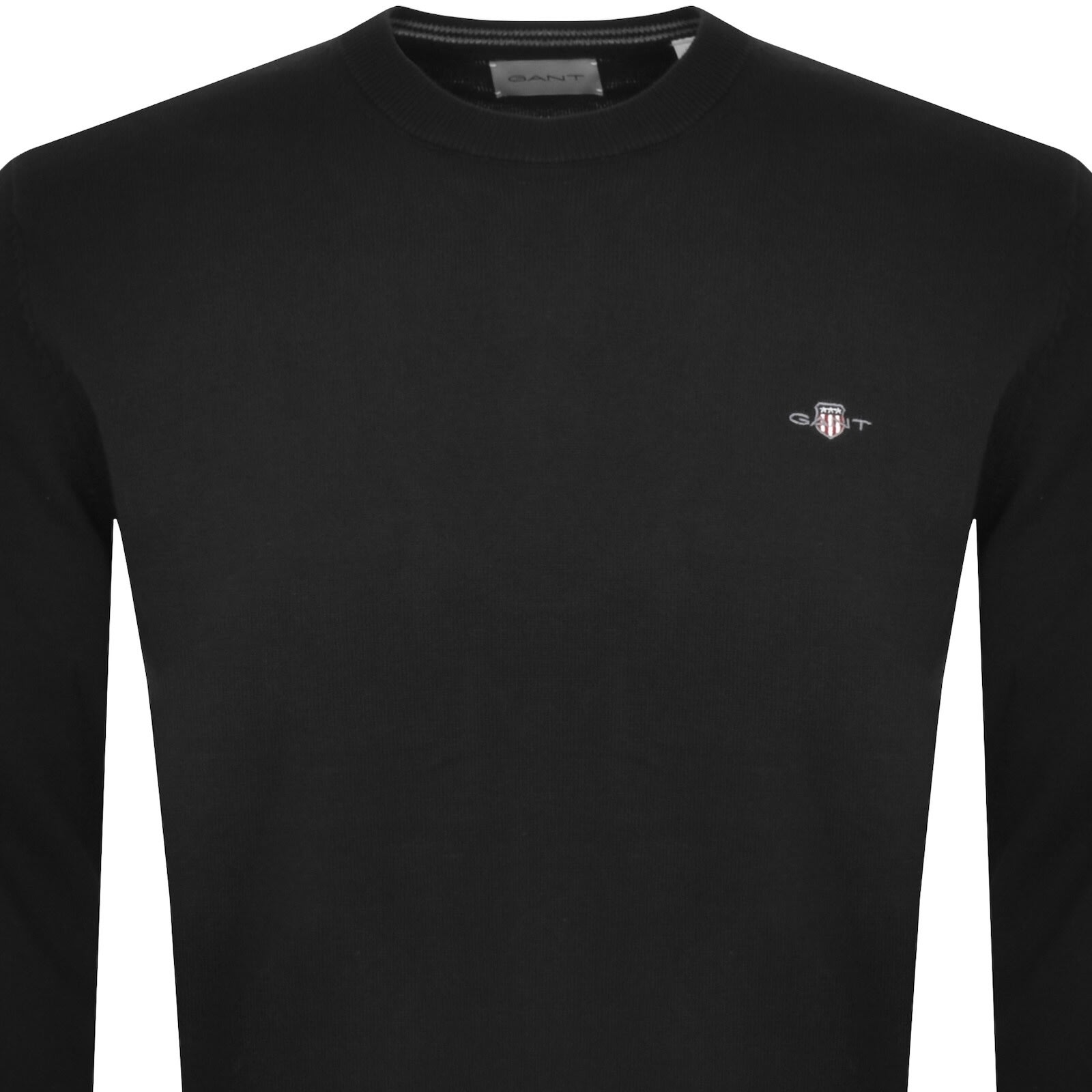 Gant Classic Cotton Crew Neck Knit Jumper Black In Black