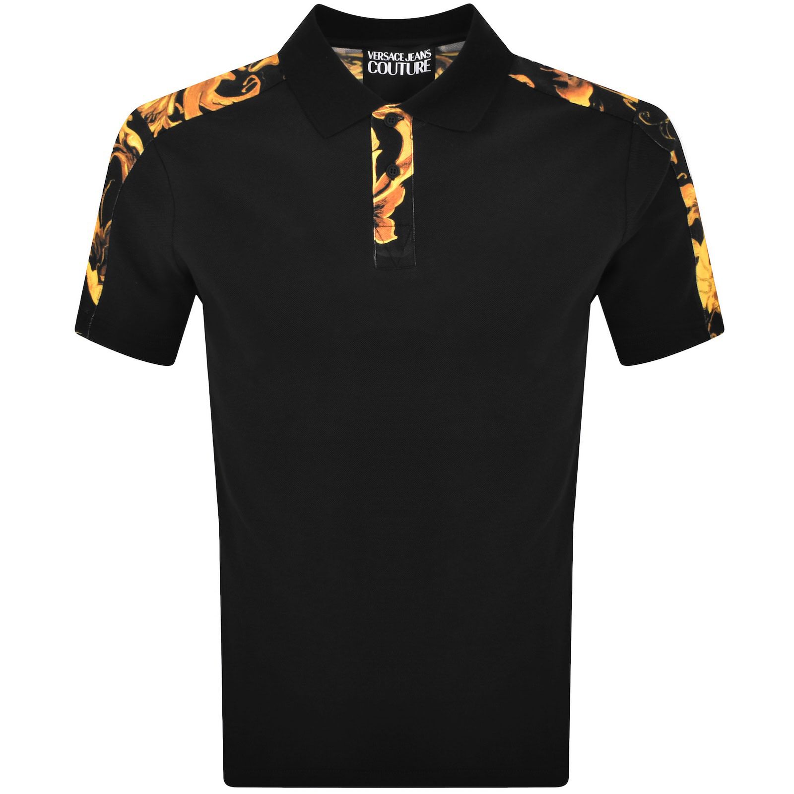 Versace Jeans Couture Barocco Printed Short-sleeved Polo Shirt In Black