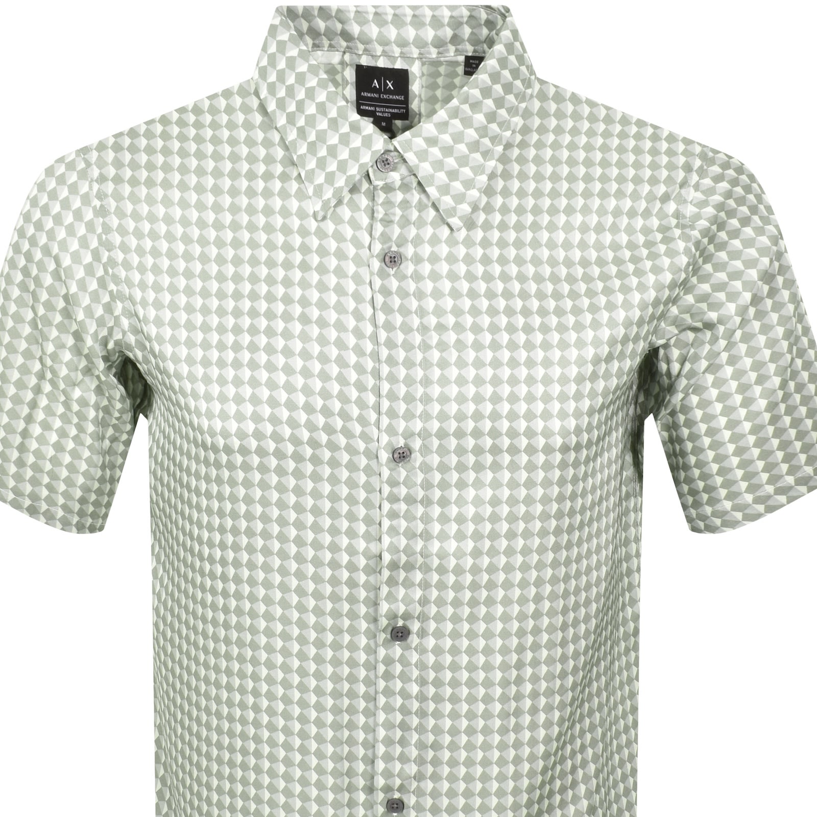 Armani Exchange Geometric-print Short-sleeved Shirt In Green