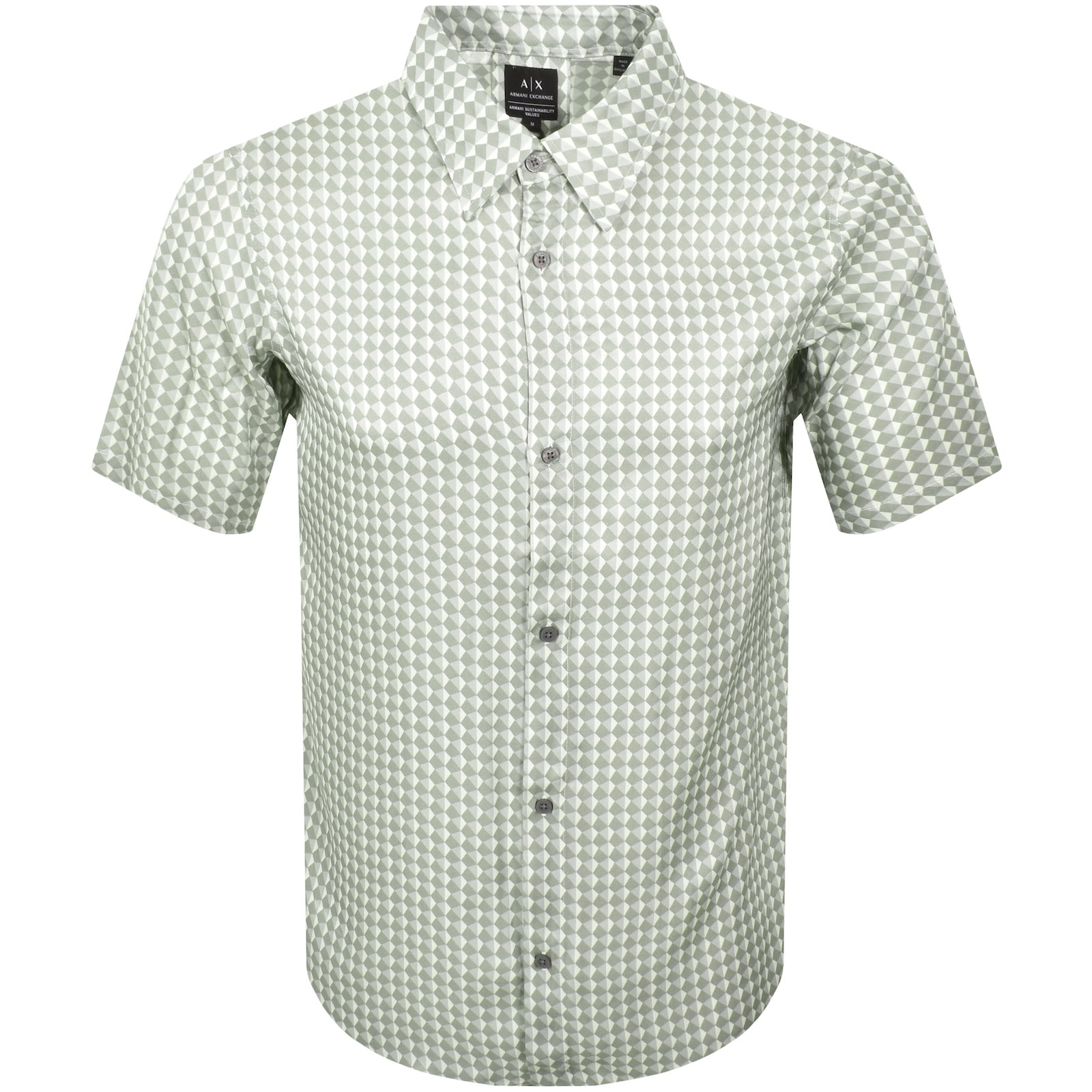 Armani Exchange Geometric-print Short-sleeved Shirt In Green