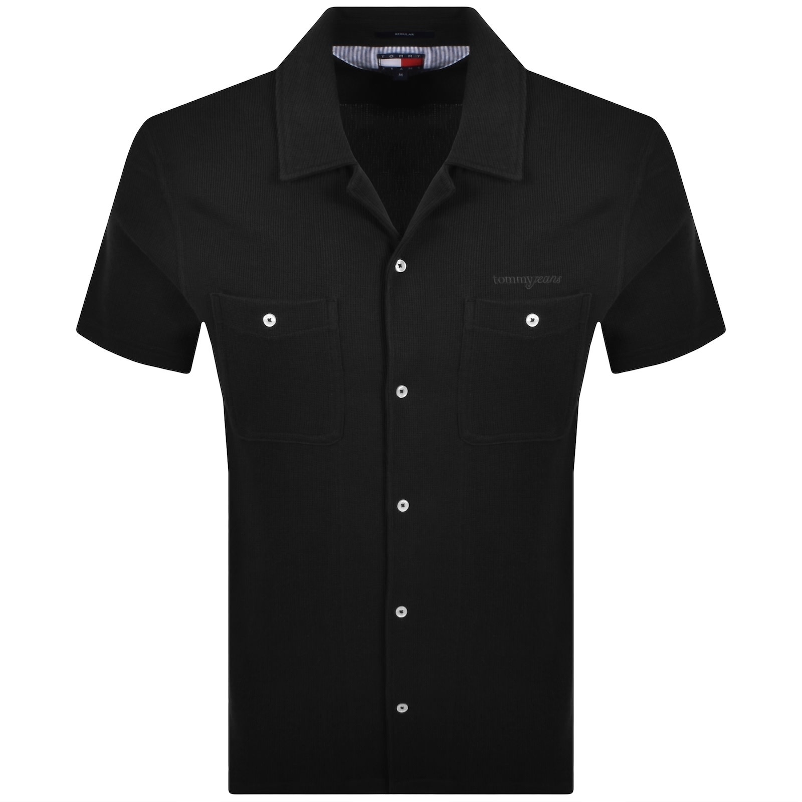 Tommy Jeans Waffle Camp Shirt Black In Black