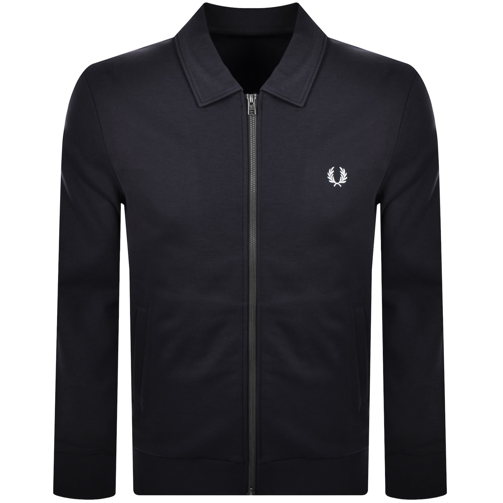 Fred Perry Zip Through Collared Sweatshirt Navy In Blue