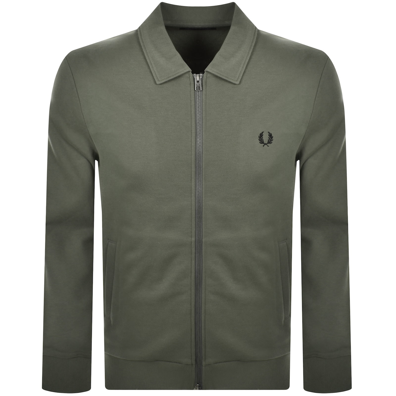 Fred Perry Zip Through Collared Sweatshirt Green In Green