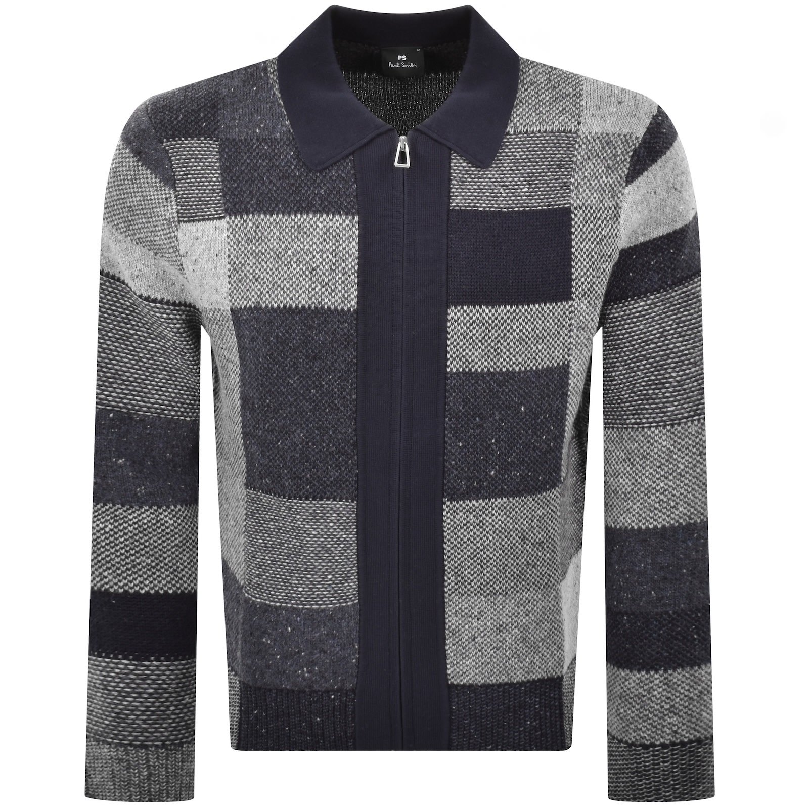 Paul Smith Patchwork Full Zip Cardigan Navy In Gray