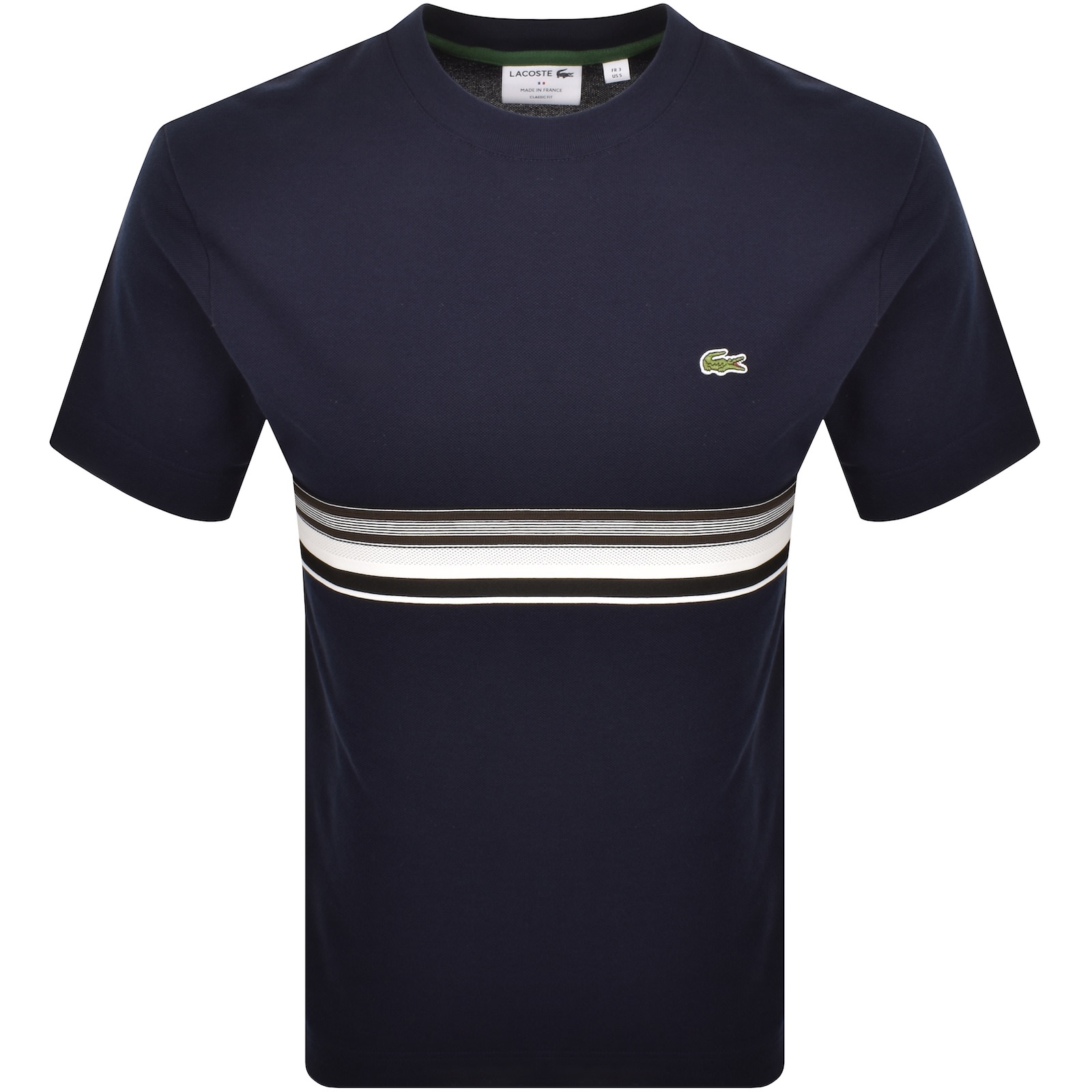 Lacoste Block Stripe T Shirt Navy In Blue