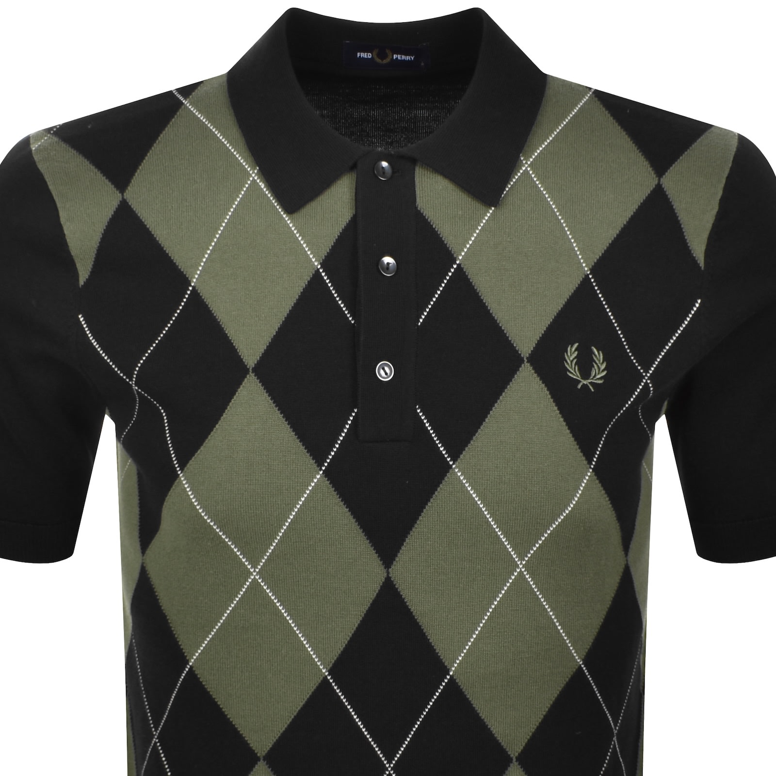 Fred Perry Short Sleeve Textured Argyle Knitted Polo Shirt Black In Black