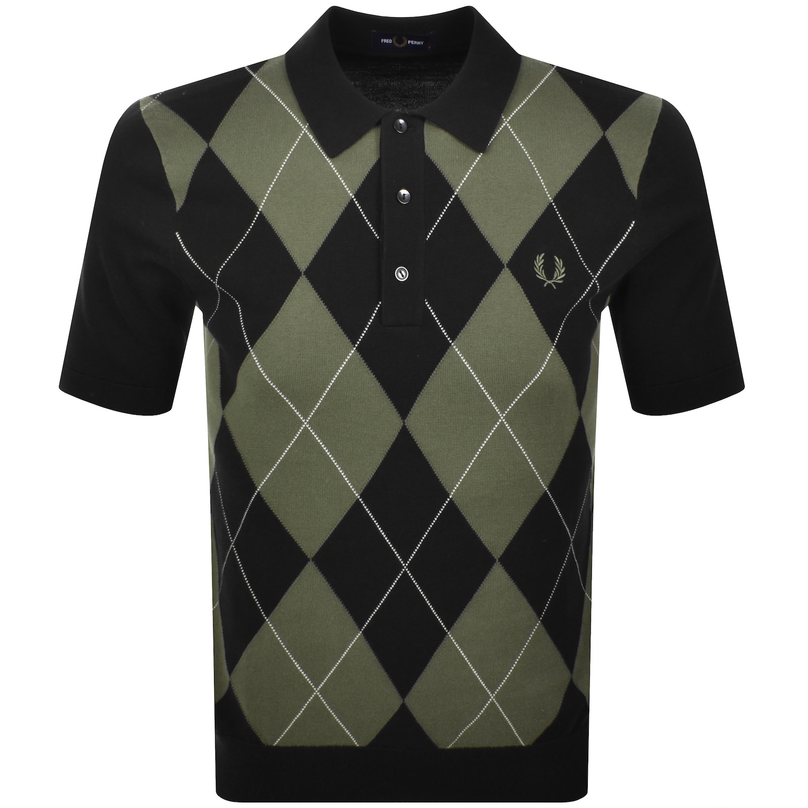 Fred Perry Short Sleeve Textured Argyle Knitted Polo Shirt Black In Black