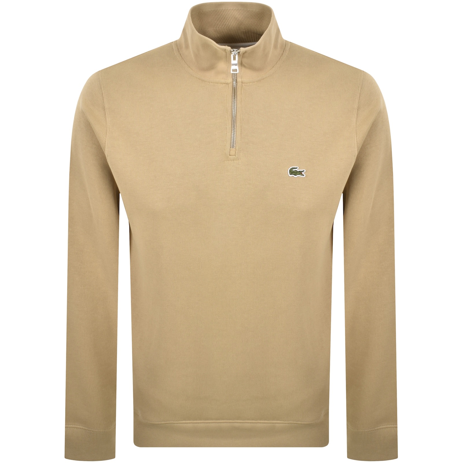 Lacoste Zip-up High Neck Interlock Sweatshirt In Brown