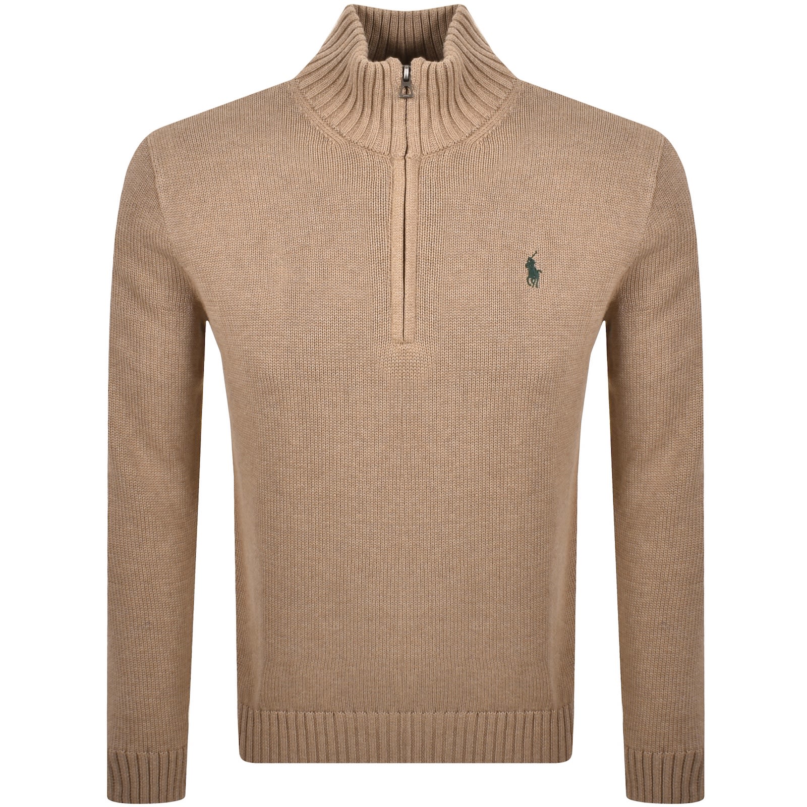 Ralph Lauren Half Zip Knit Jumper Bronze In Brown