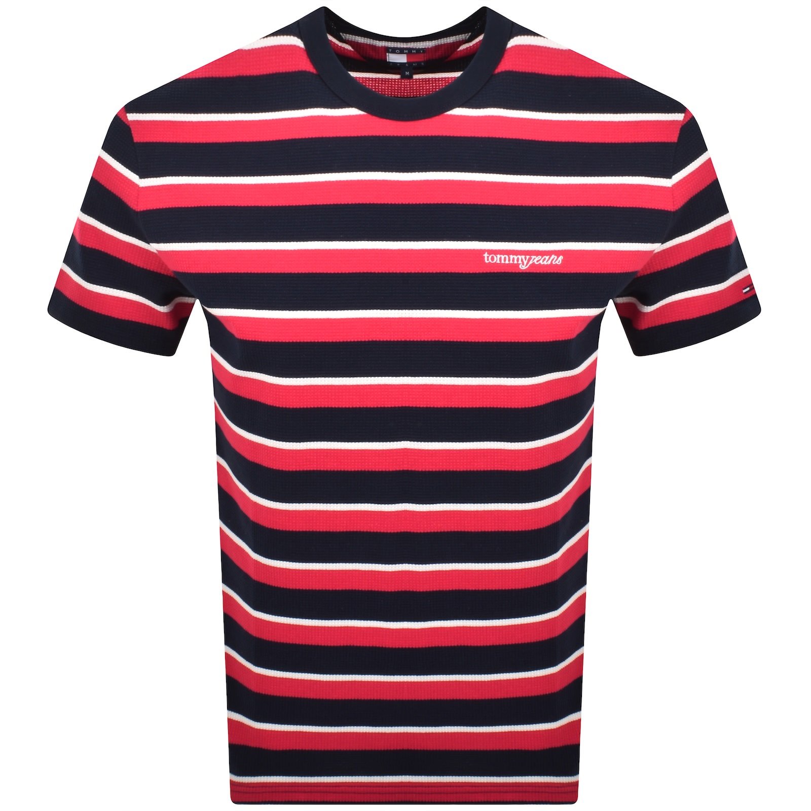 Tommy Jeans Waffle Script Stripe T Shirt Navy In Blue