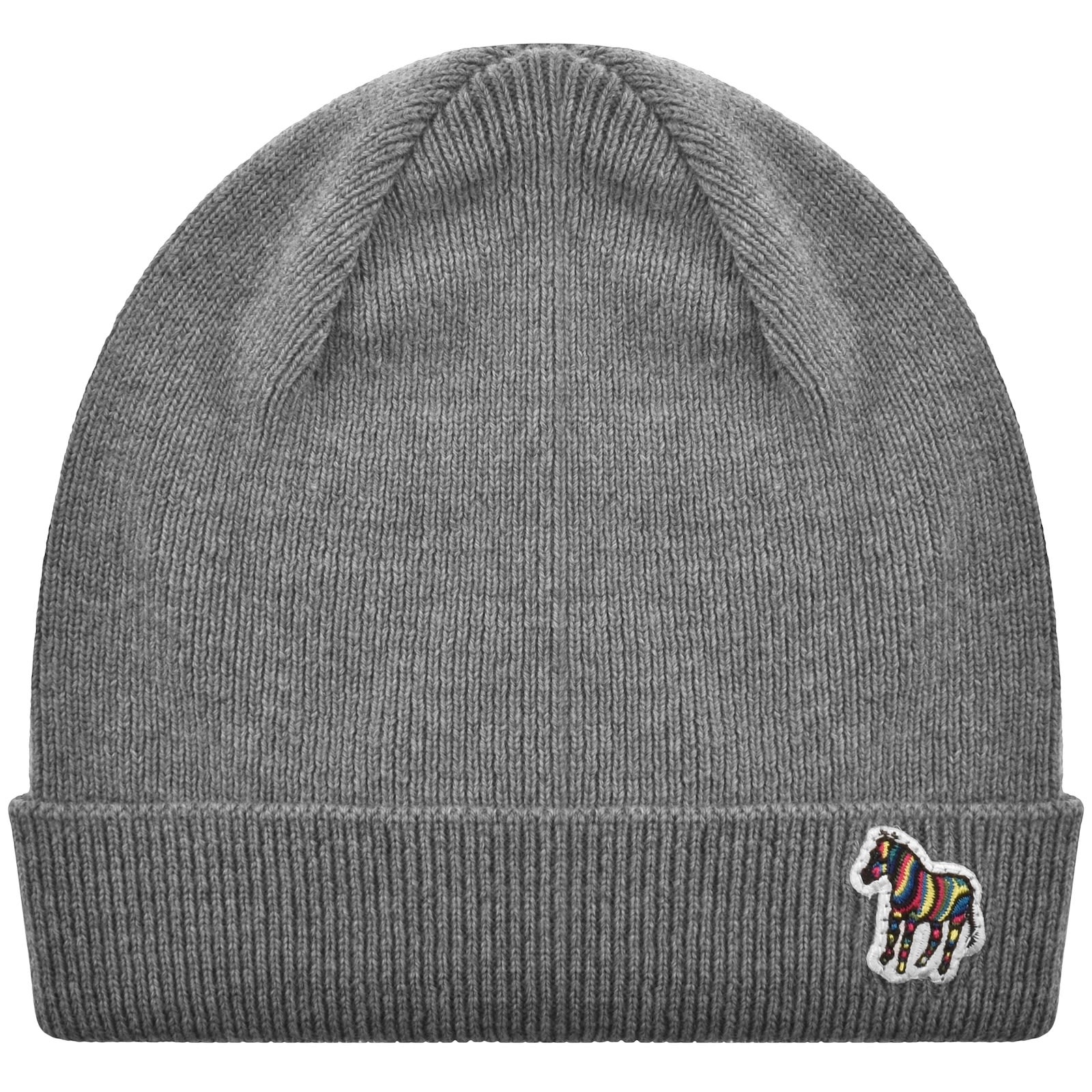 Paul Smith Rib Zebra Lambswool Beanie Hat Grey In Gray