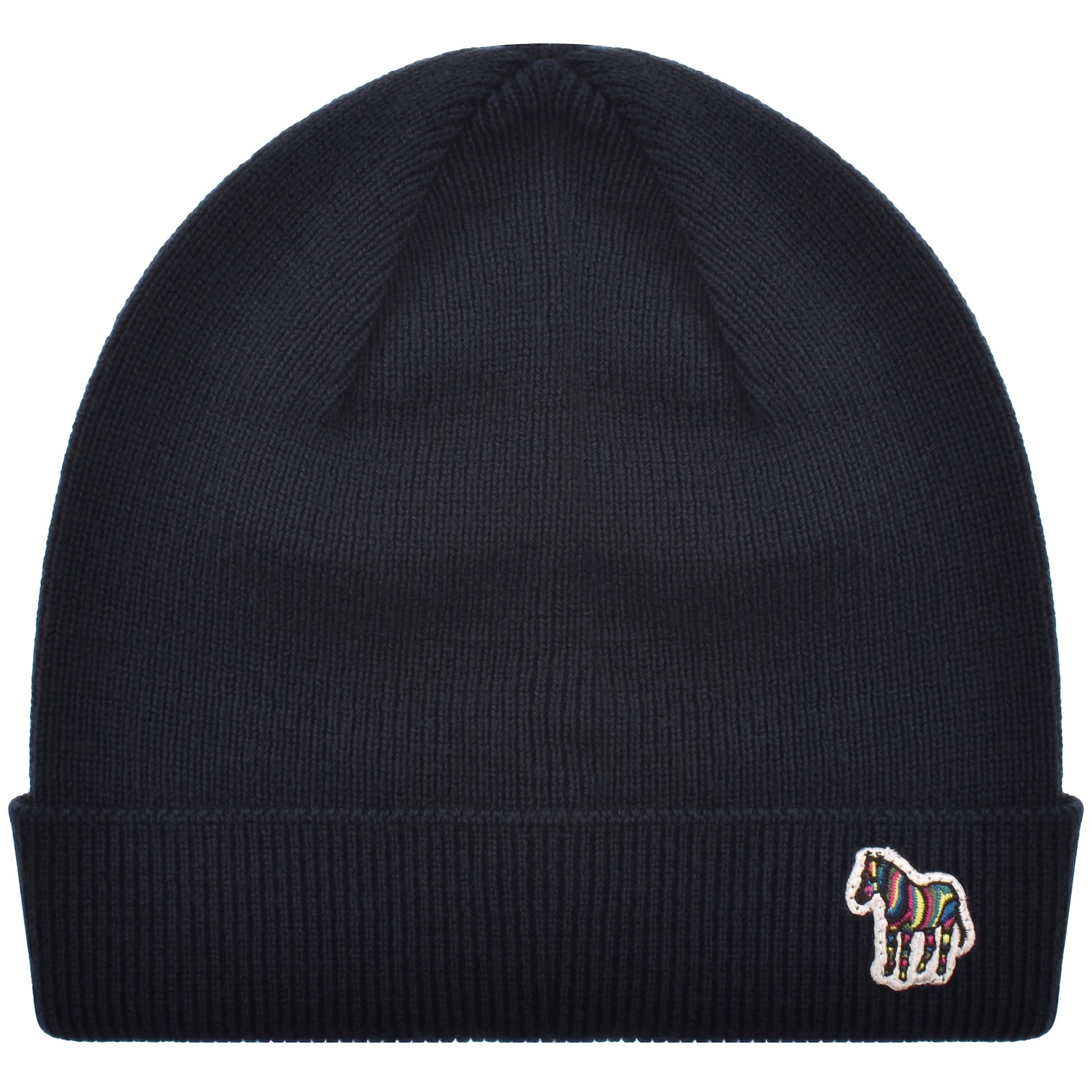 Paul Smith Rib Zebra Lambswool Beanie Hat Navy In Black