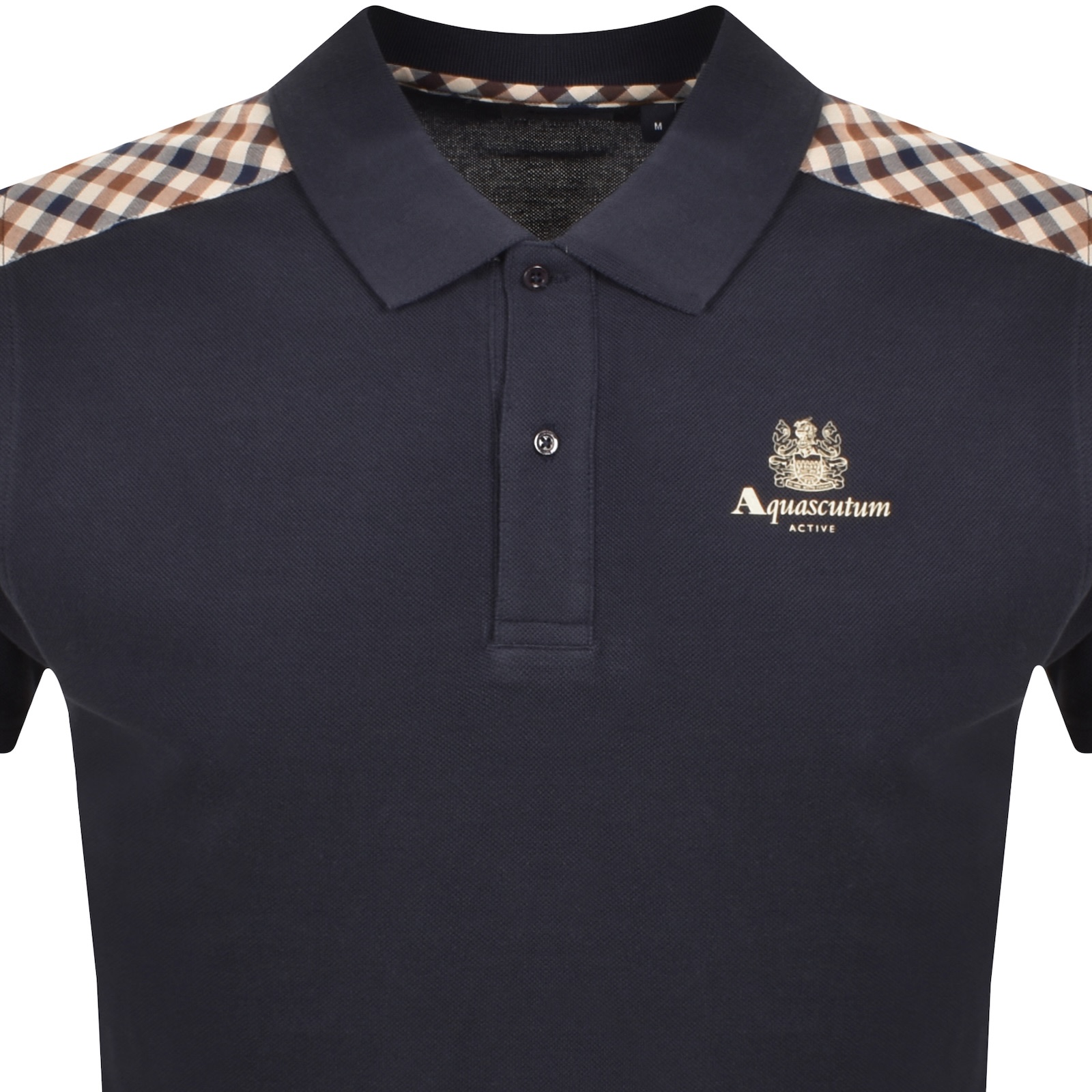 Aquascutum Check Shoulder Polo Navy In Blue