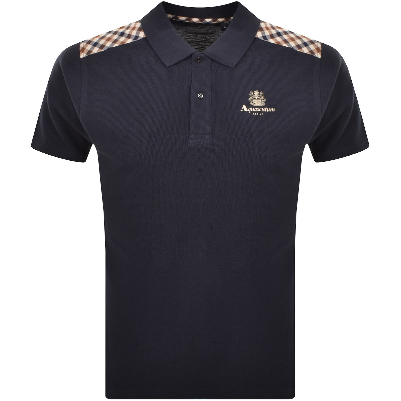 Aquascutum Check Shoulder Polo Navy In Blue