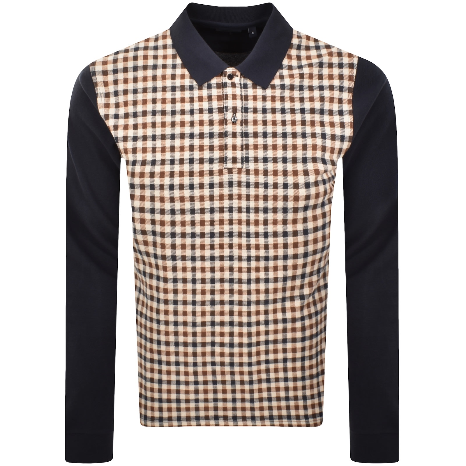 Aquascutum Check Front Polo Navy In Blue