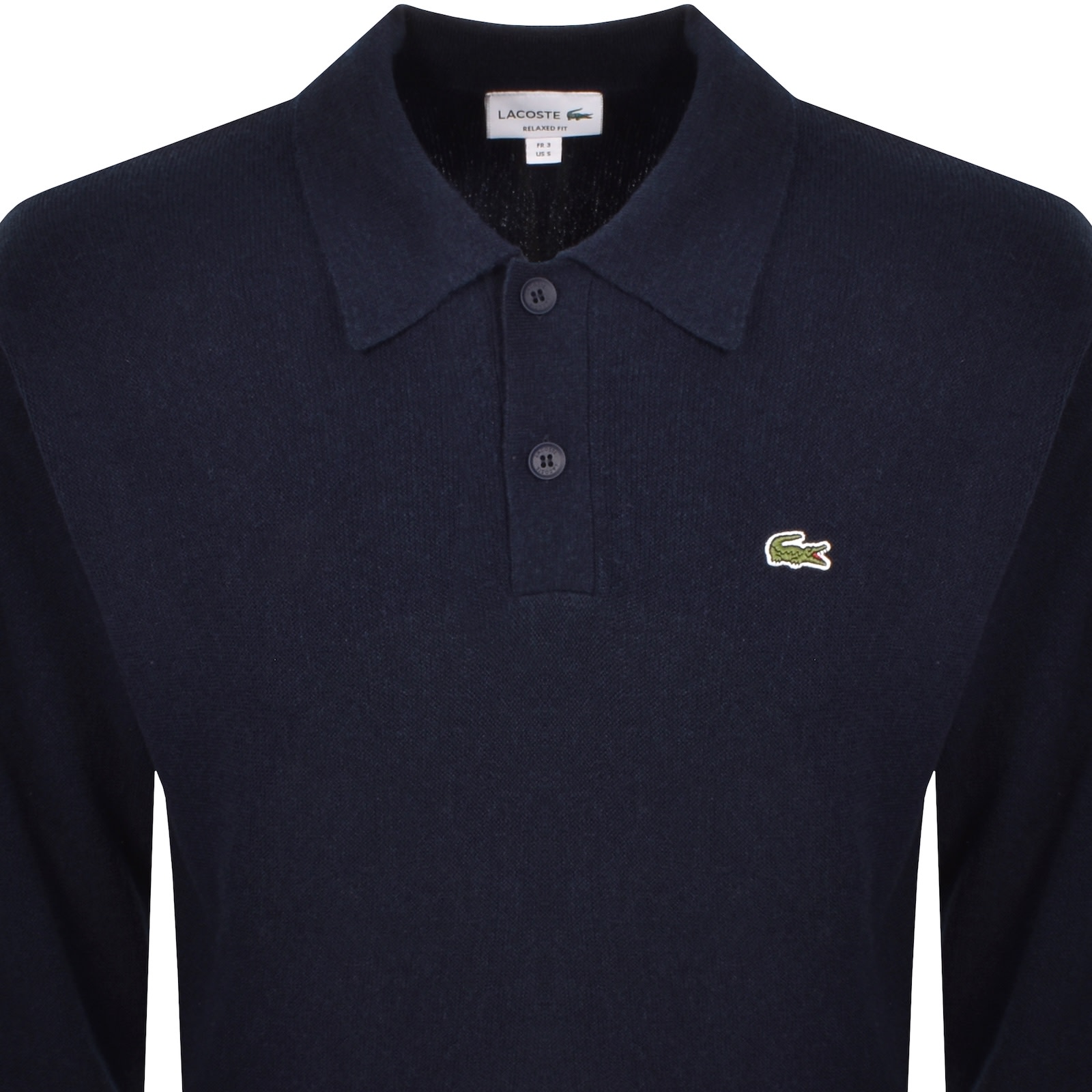 Lacoste Long Sleeve Wool Knit Polo Navy In Blue