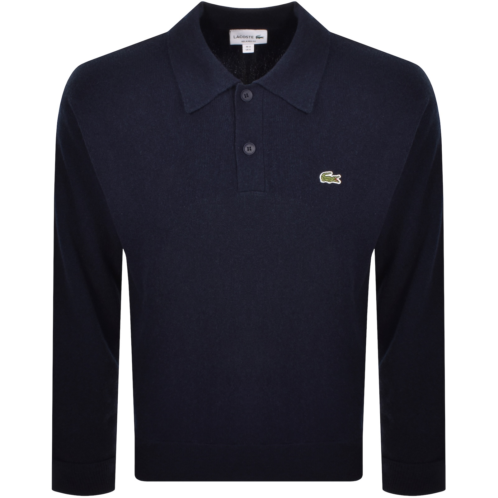 Lacoste Long Sleeve Wool Knit Polo Navy In Blue