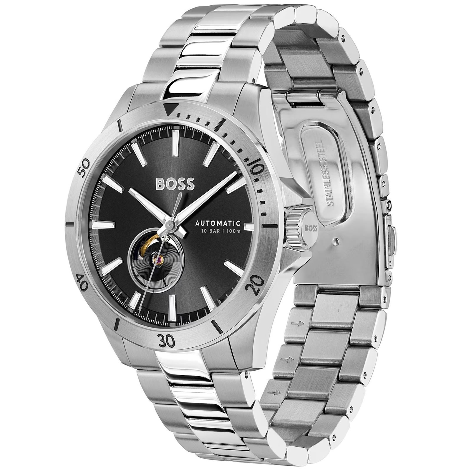 Hugo Boss Boss Troper Automatic Watch Silver In Metallic