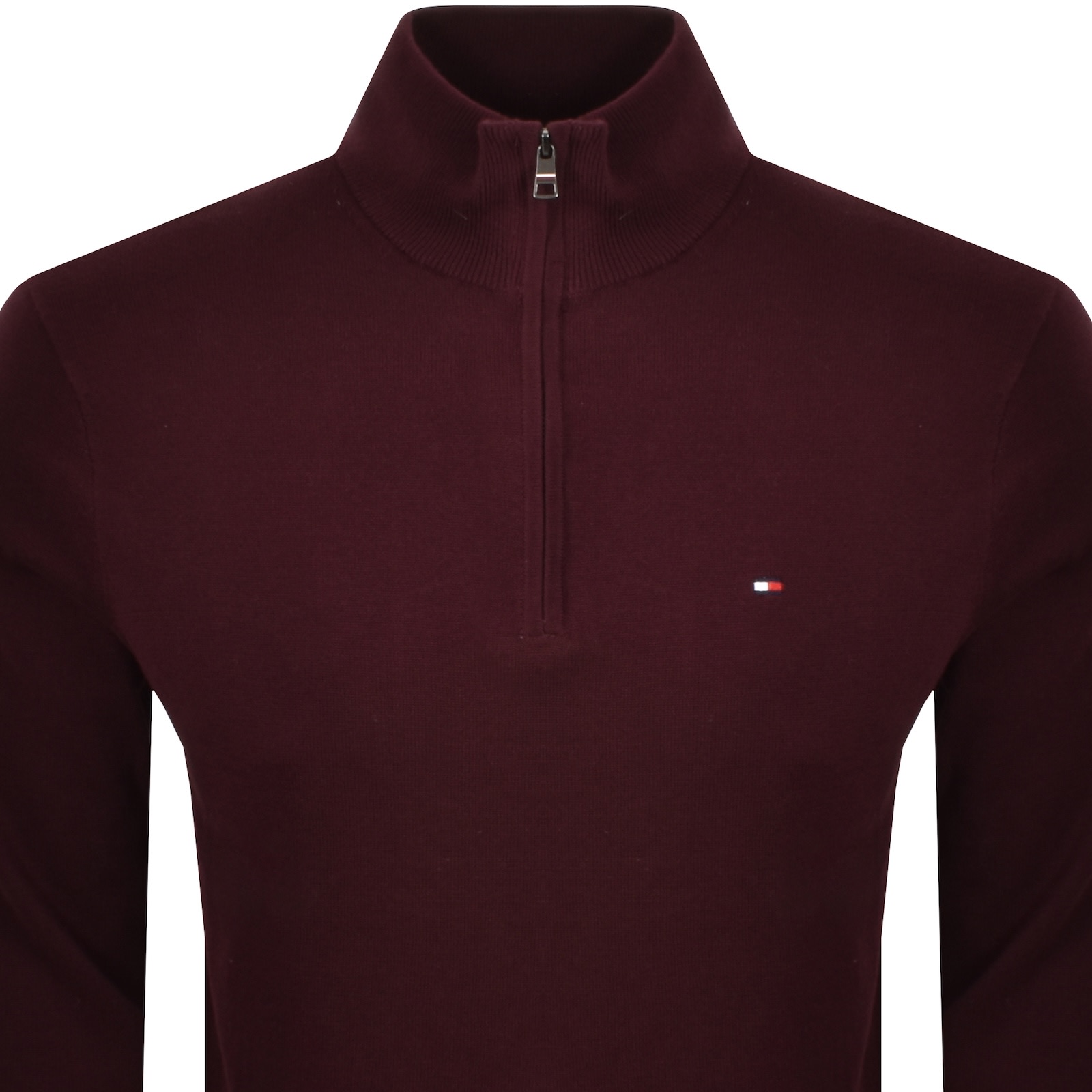 Tommy Hilfiger Quarter Zip Jumper Burgundy In Multi