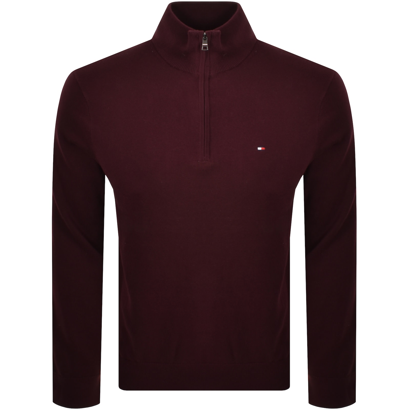 Tommy Hilfiger Quarter Zip Jumper Burgundy In Multi