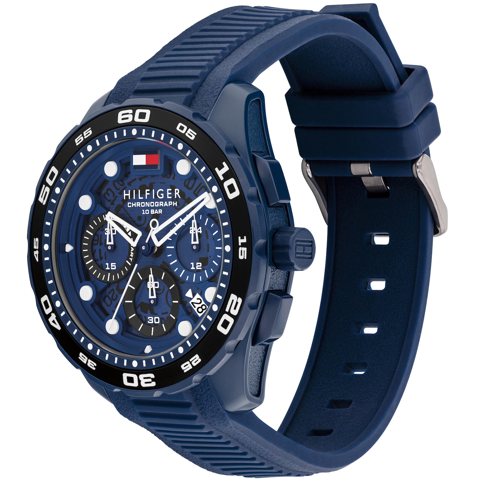 Tommy Hilfiger Men's Chronograph Blue Silicone Strap Watch, 44mm In Blue