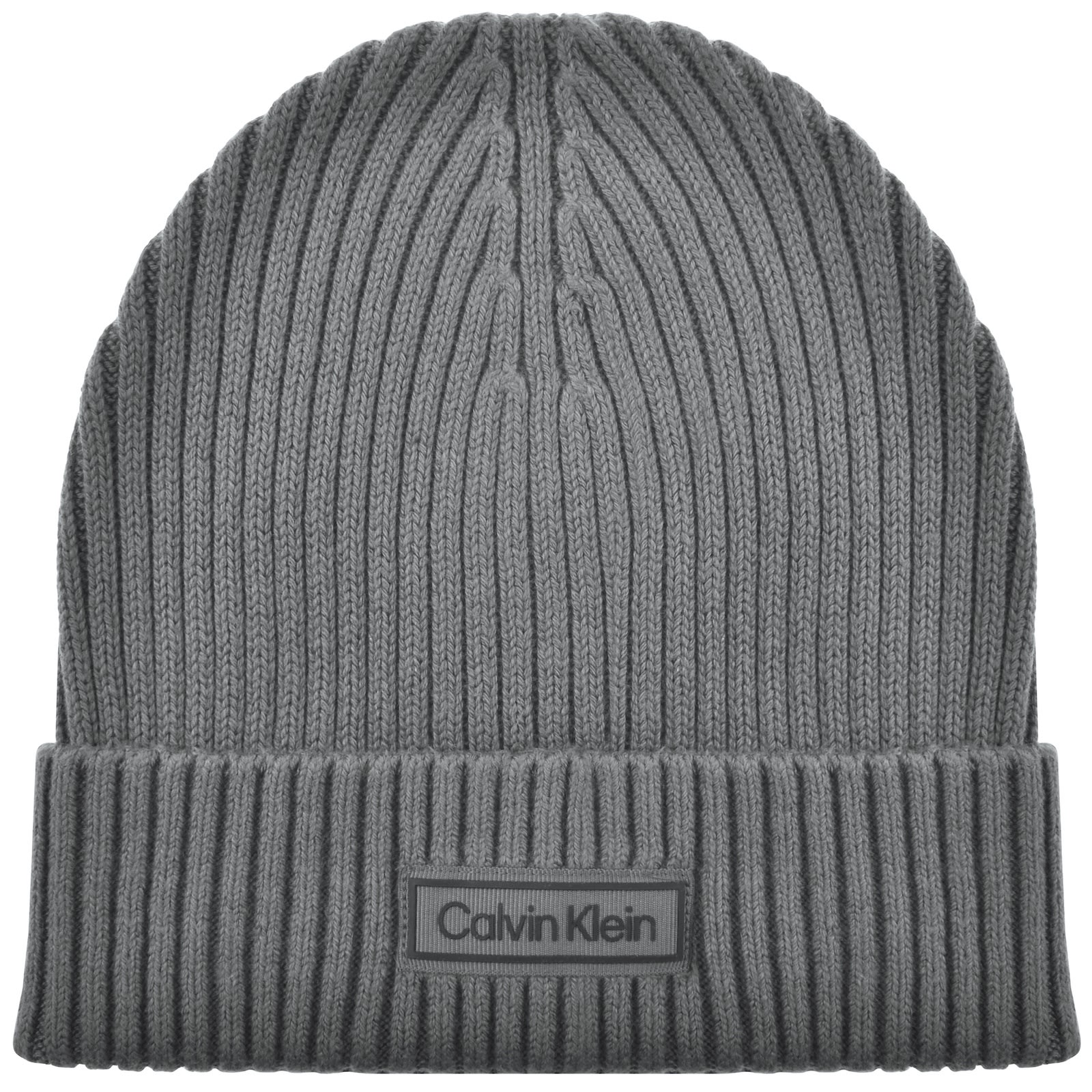 Calvin Klein Patch Chunky Rib Beanie Grey In Gray