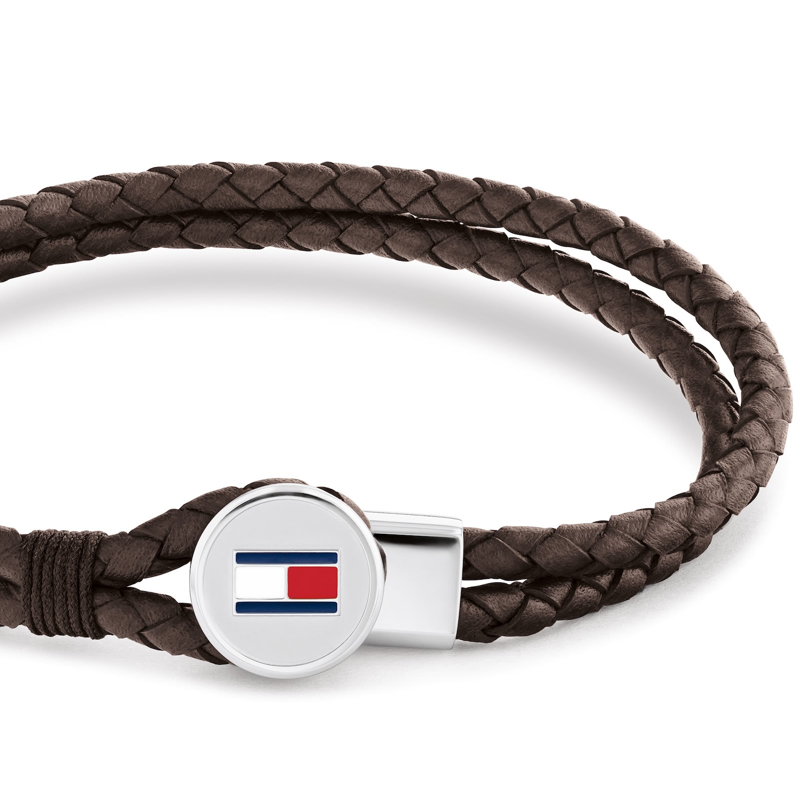 Tommy Hilfiger Braided Leather Bracelet In Brown