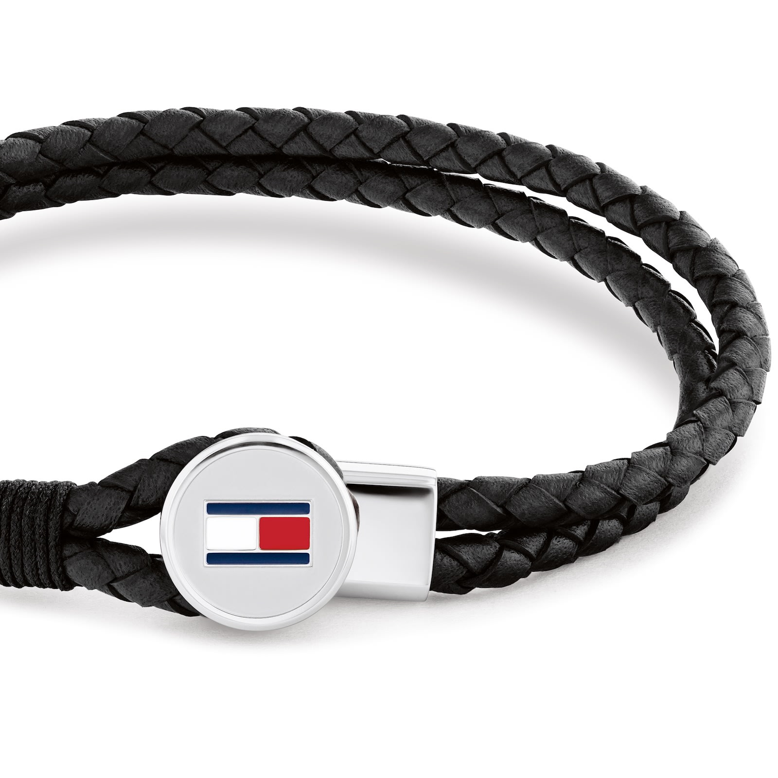 Tommy Hilfiger Braided Leather Bracelet In Black