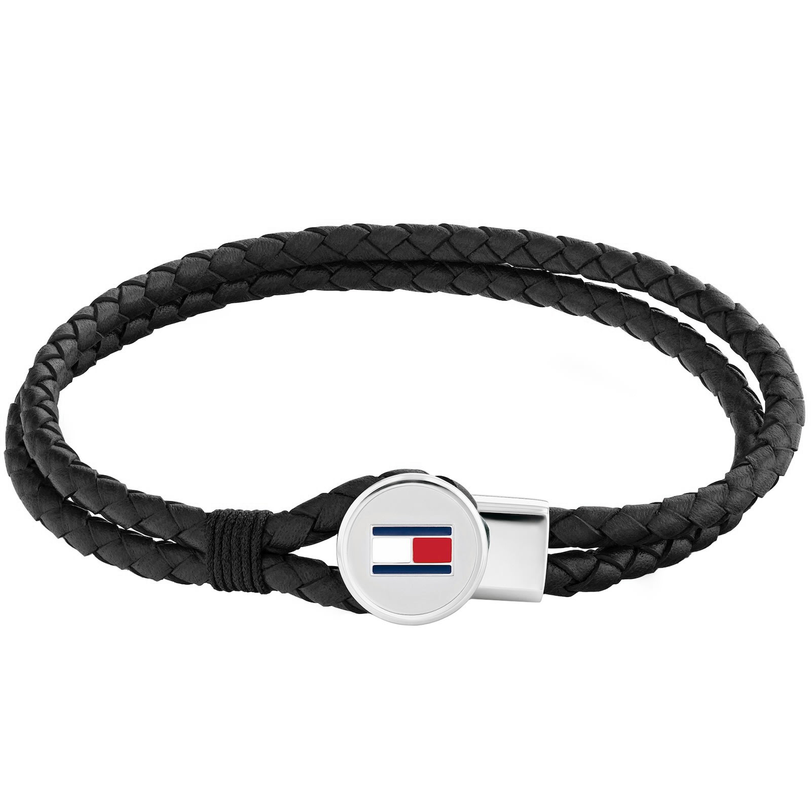 Tommy Hilfiger Braided Leather Bracelet In Black