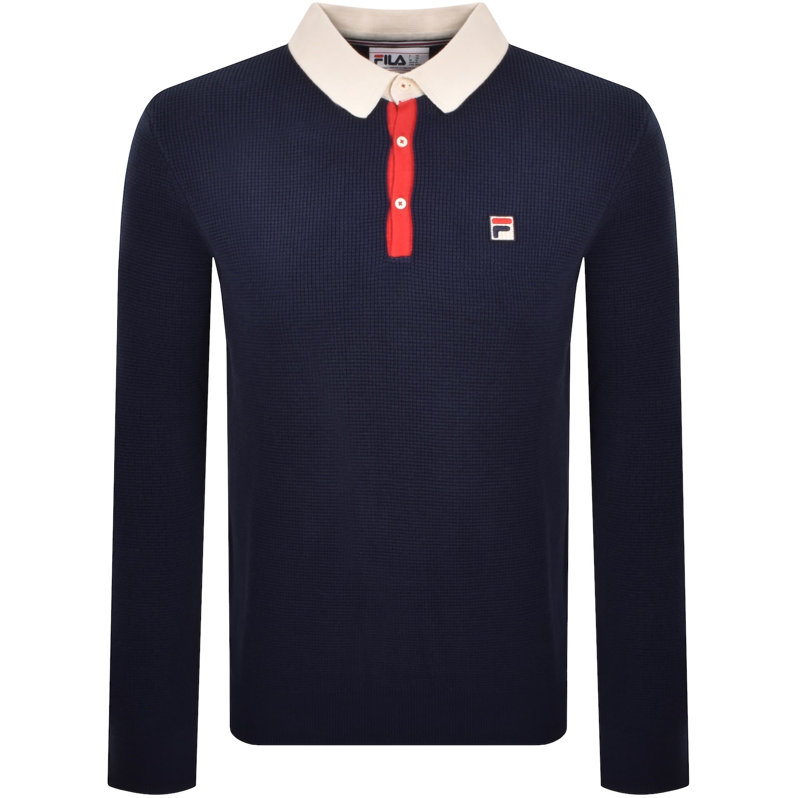 Fila Vintage Fila Nowell Waffle Knit Polo Jumper Navy In Blue