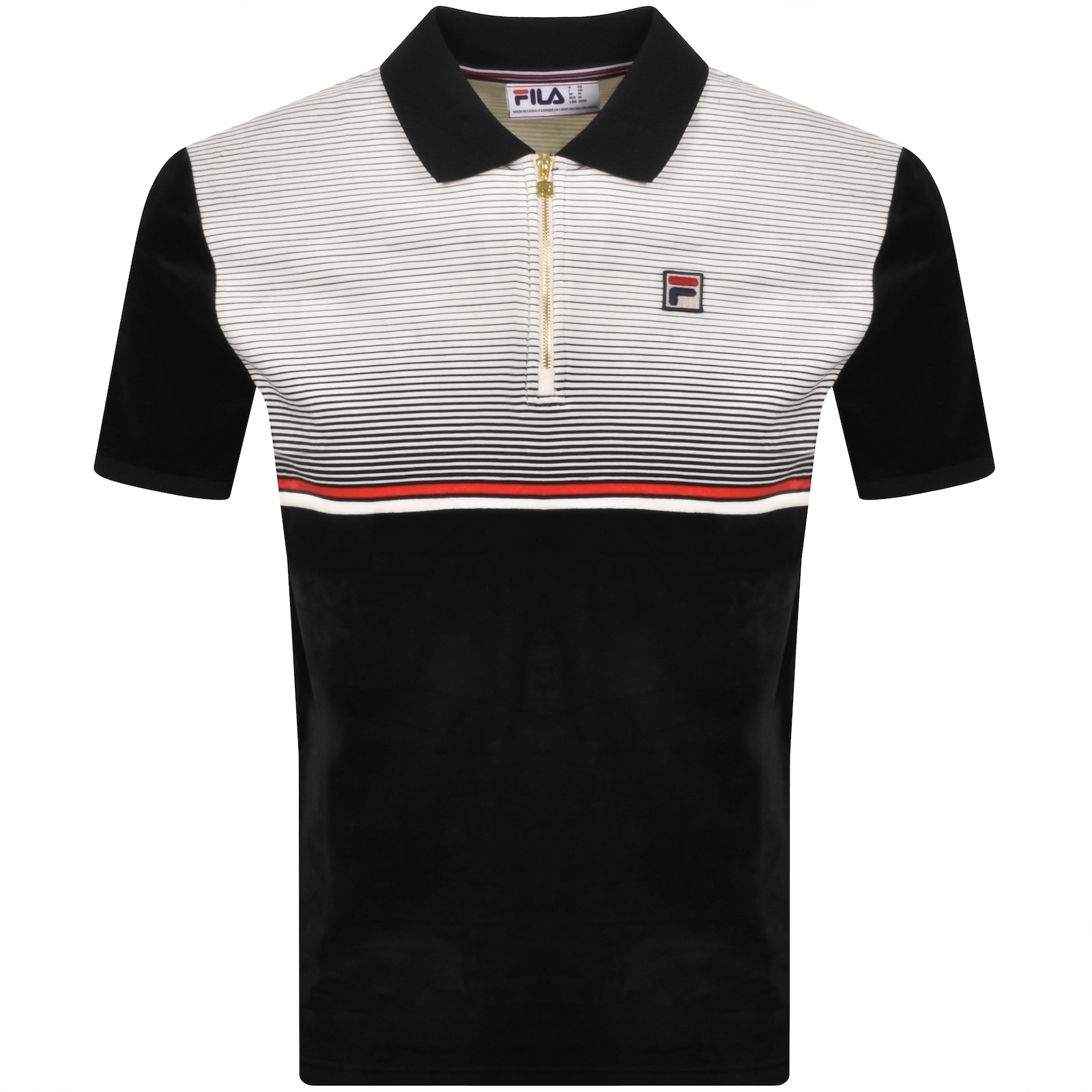 Fila Vintage Fila Paco Velour Polo T Shirt Black In Black