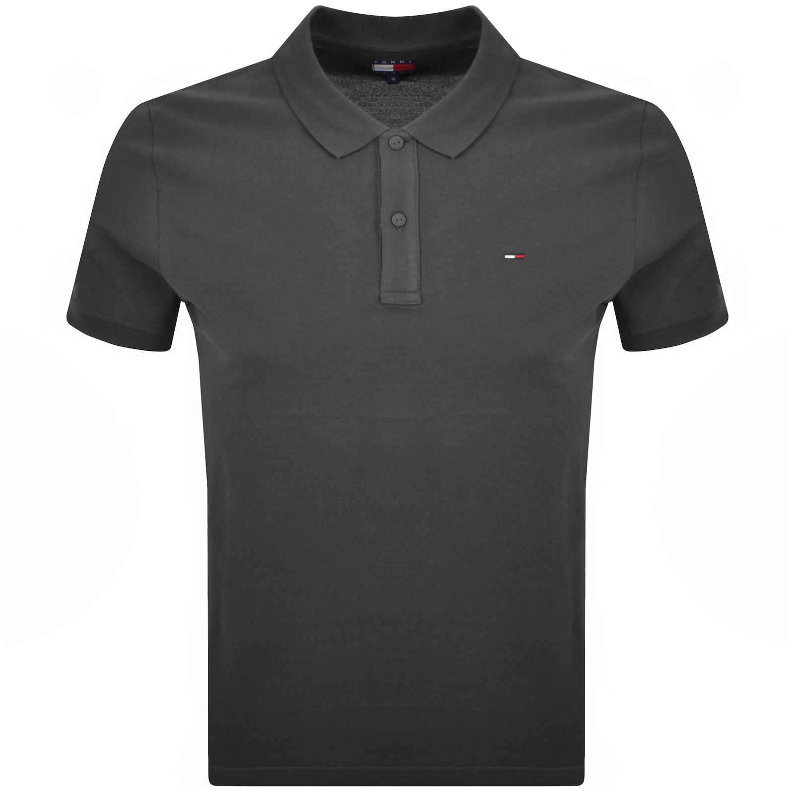 Tommy Jeans Slim Placket Short Sleeve Polo Shirt In Black