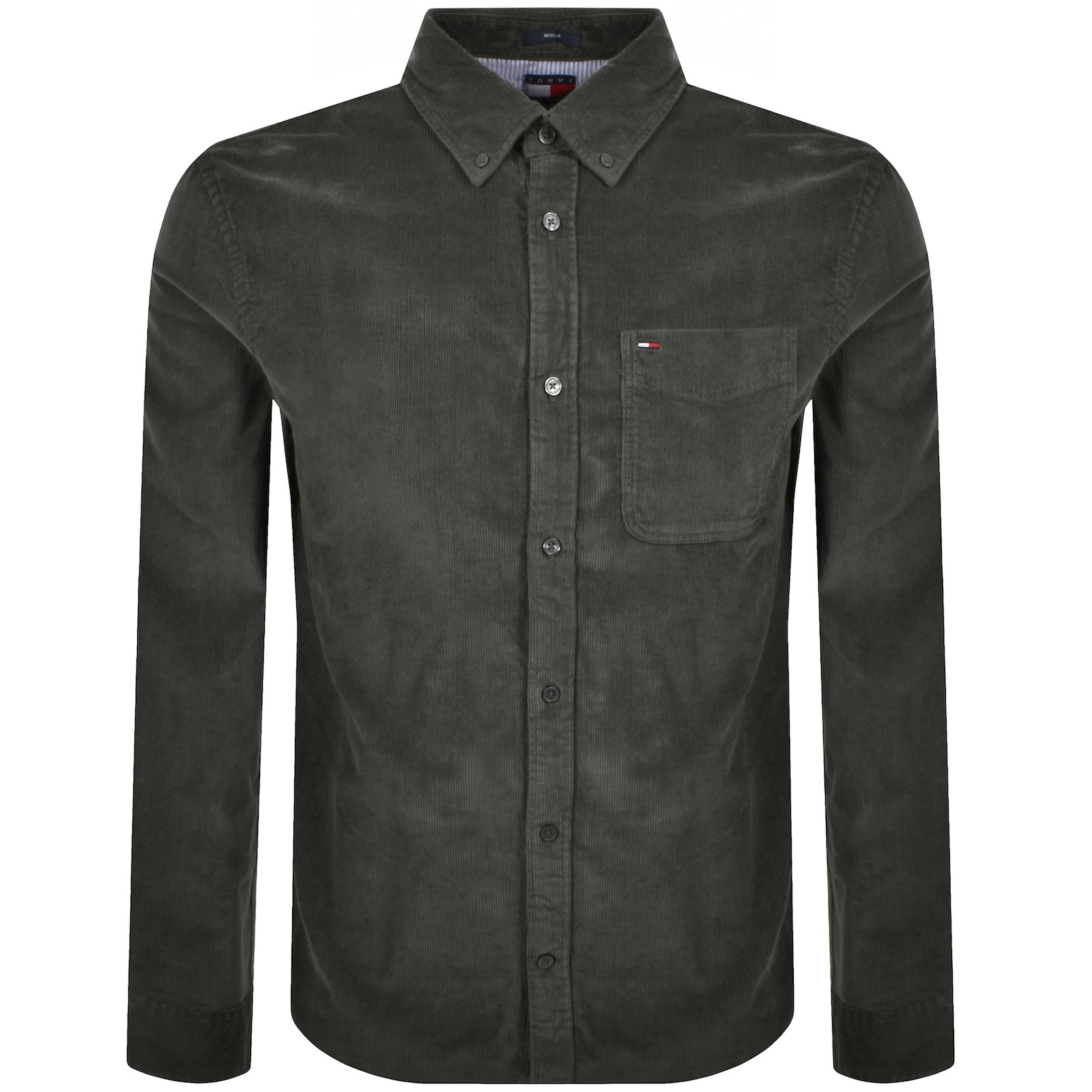 Tommy Jeans Corduroy Shirt Pewter Green In Black