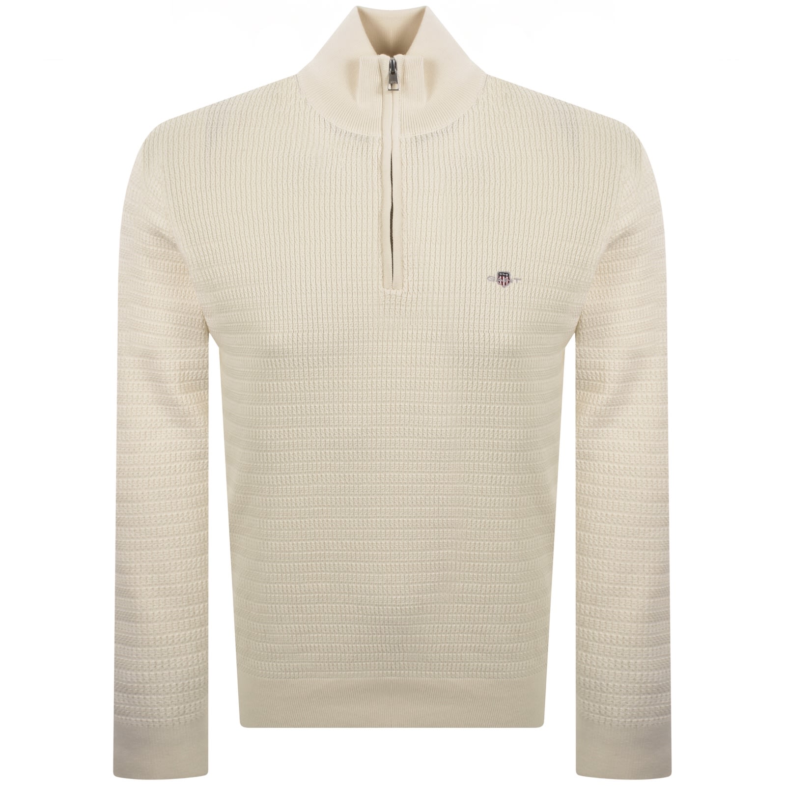 Gant Cable Knit Half Zip Jumper Cream In White