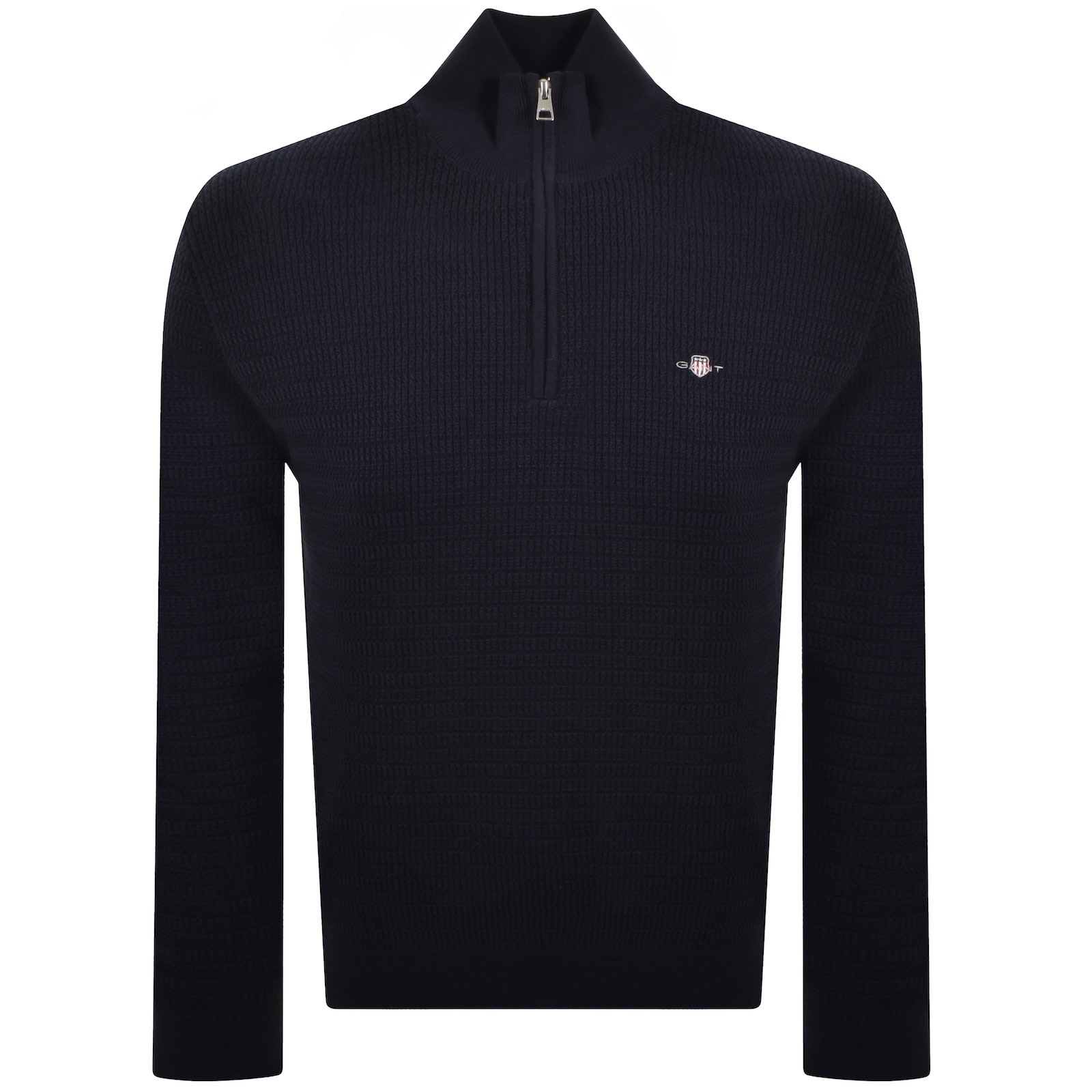 Gant Cable Knit Half Zip Jumper Navy In Blue