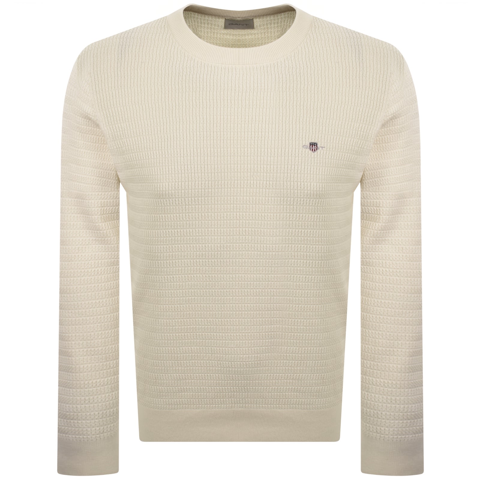 Gant Cable Knit Crew Neck Jumper Cream In Neutral