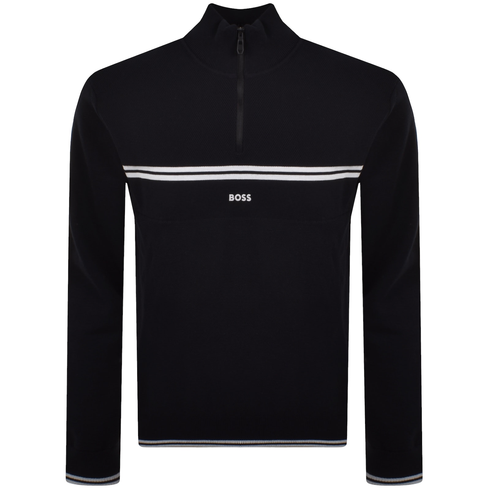 Boss Athleisure Boss Zip Neck Knit Jumper Dark Blue In Black